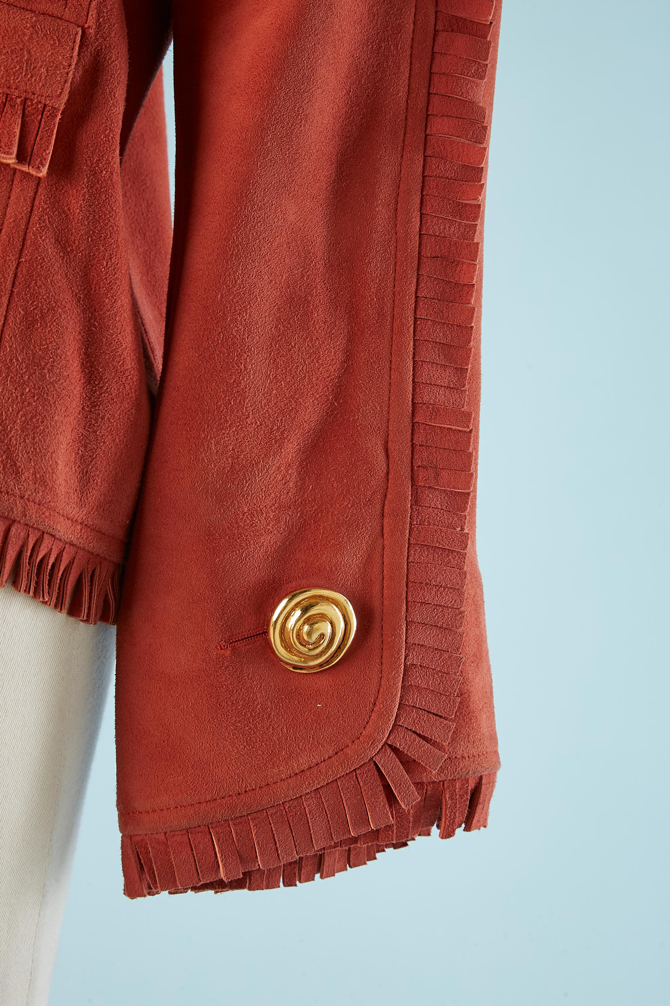 Veste en daim d'agneau Yves Saint Laurent Rive en velours avec bords à franges Bon état - En vente à Saint-Ouen-Sur-Seine, FR