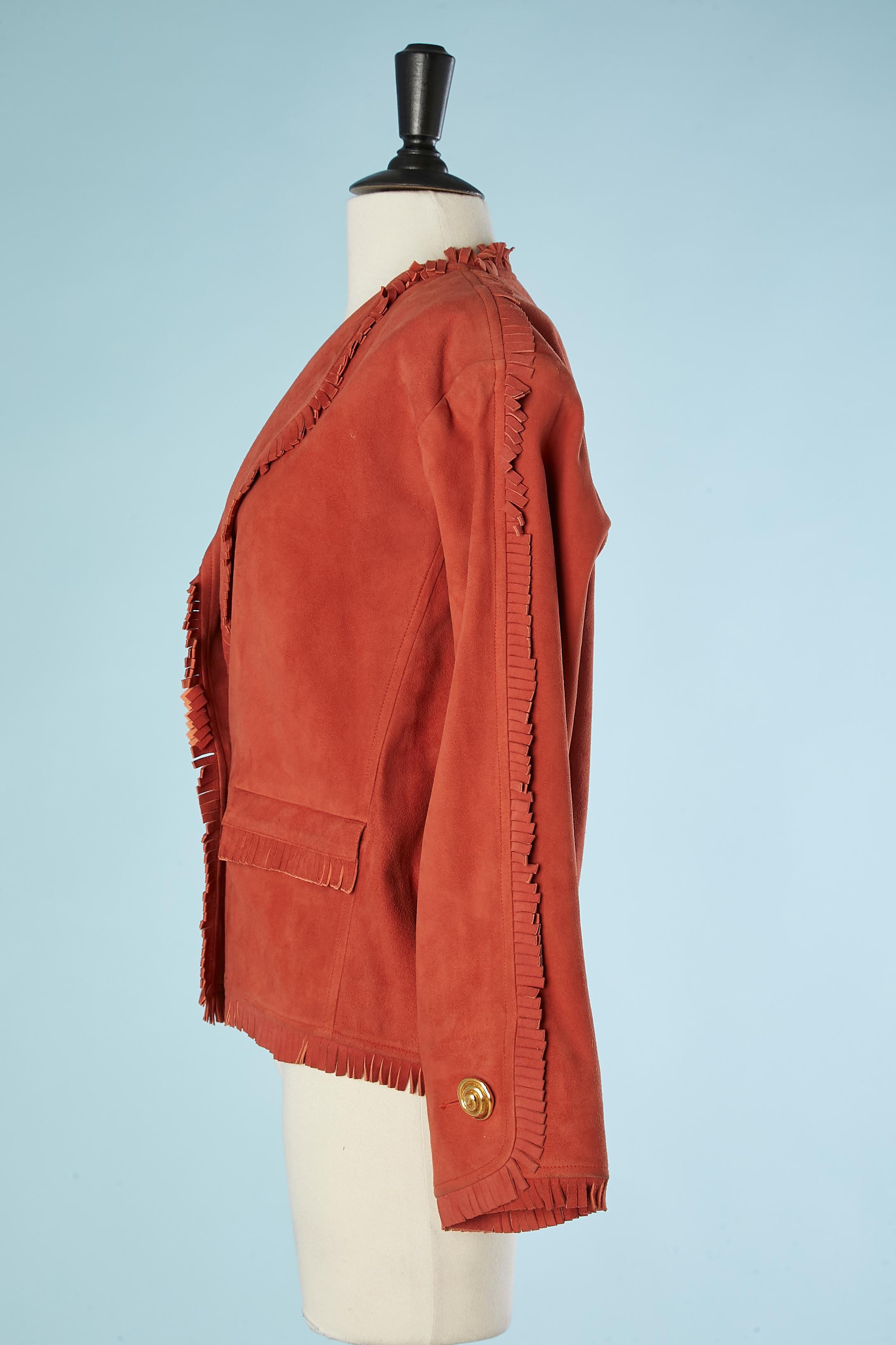 Women's Velvet lamb suede jacket with fringes edge Yves Saint Laurent Rive  For Sale