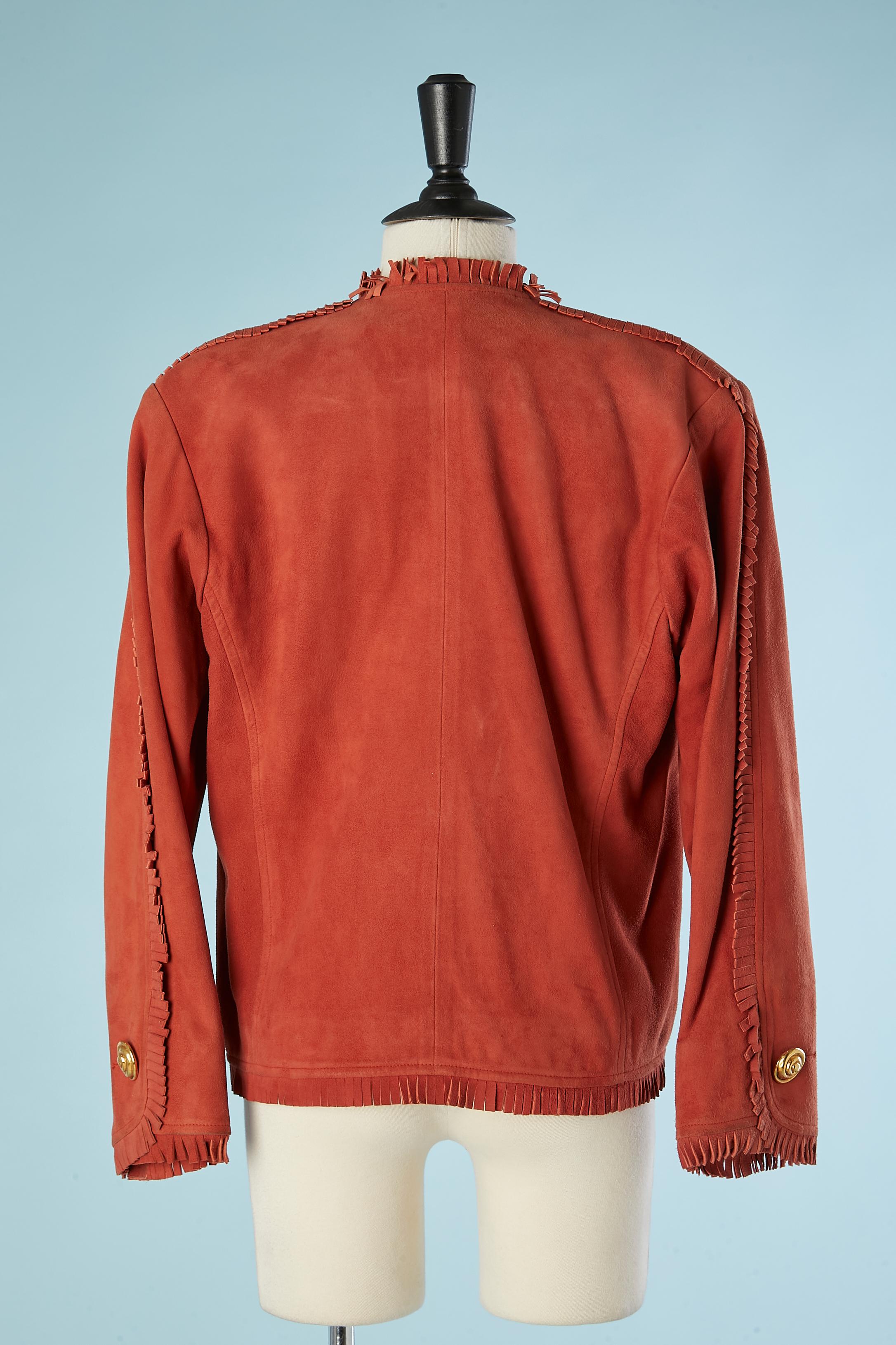 Velvet lamb suede jacket with fringes edge Yves Saint Laurent Rive  For Sale 1