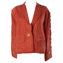 Veste en daim d'agneau Yves Saint Laurent Rive en velours avec bords à franges