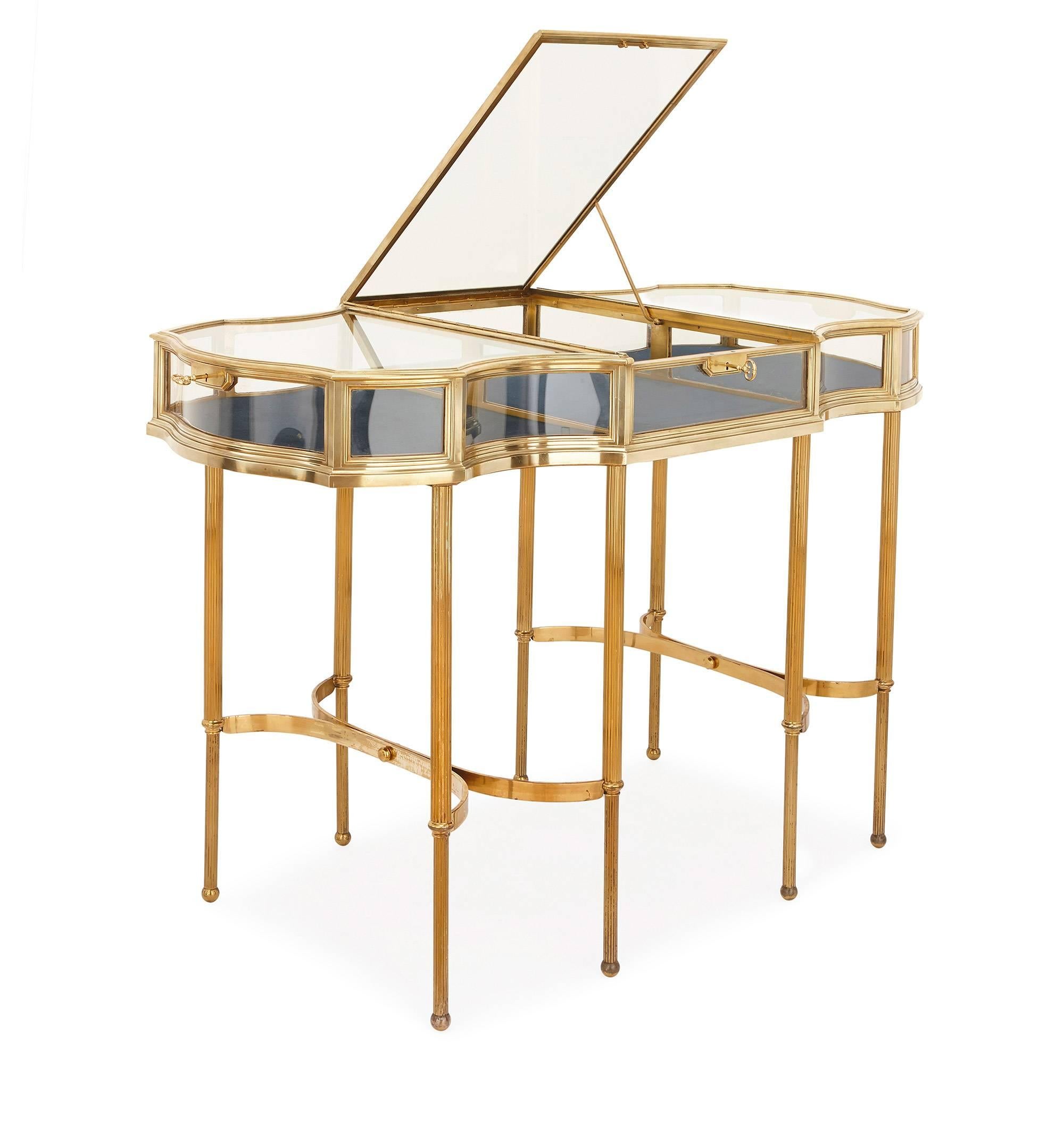 Belle Époque Velvet Lined and Glazed Brass Display Table