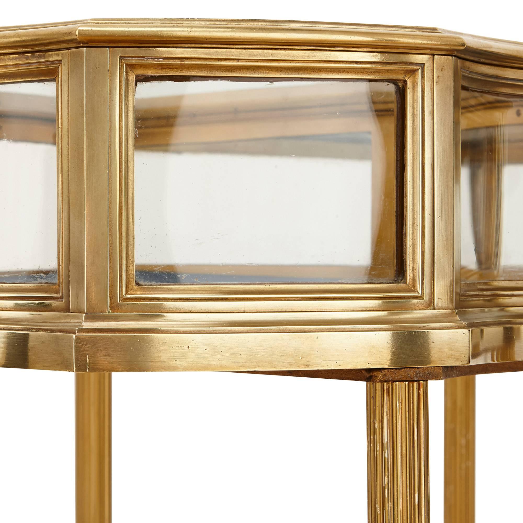 Velvet Lined and Glazed Brass Display Table In Excellent Condition In London, GB