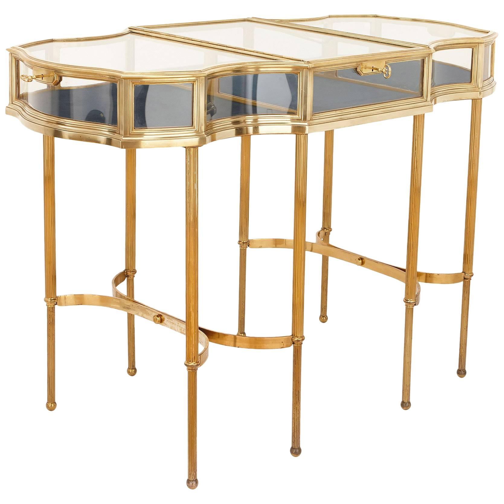 Velvet Lined and Glazed Brass Display Table