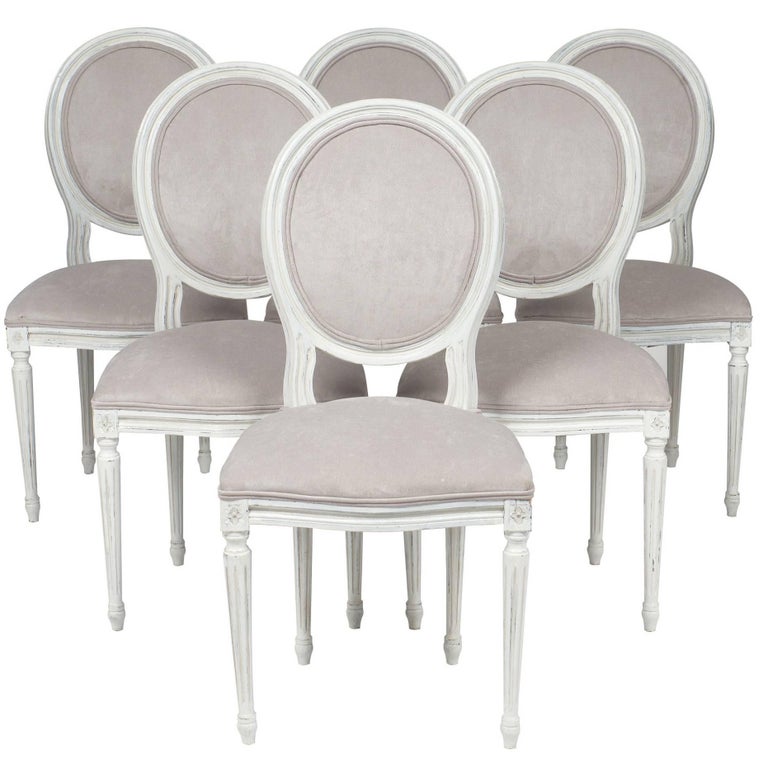 Velvet Louis XVI Style Dining Chairs at 1stdibs