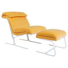 Velvet Lounge Chair and Ottoman, 1970s