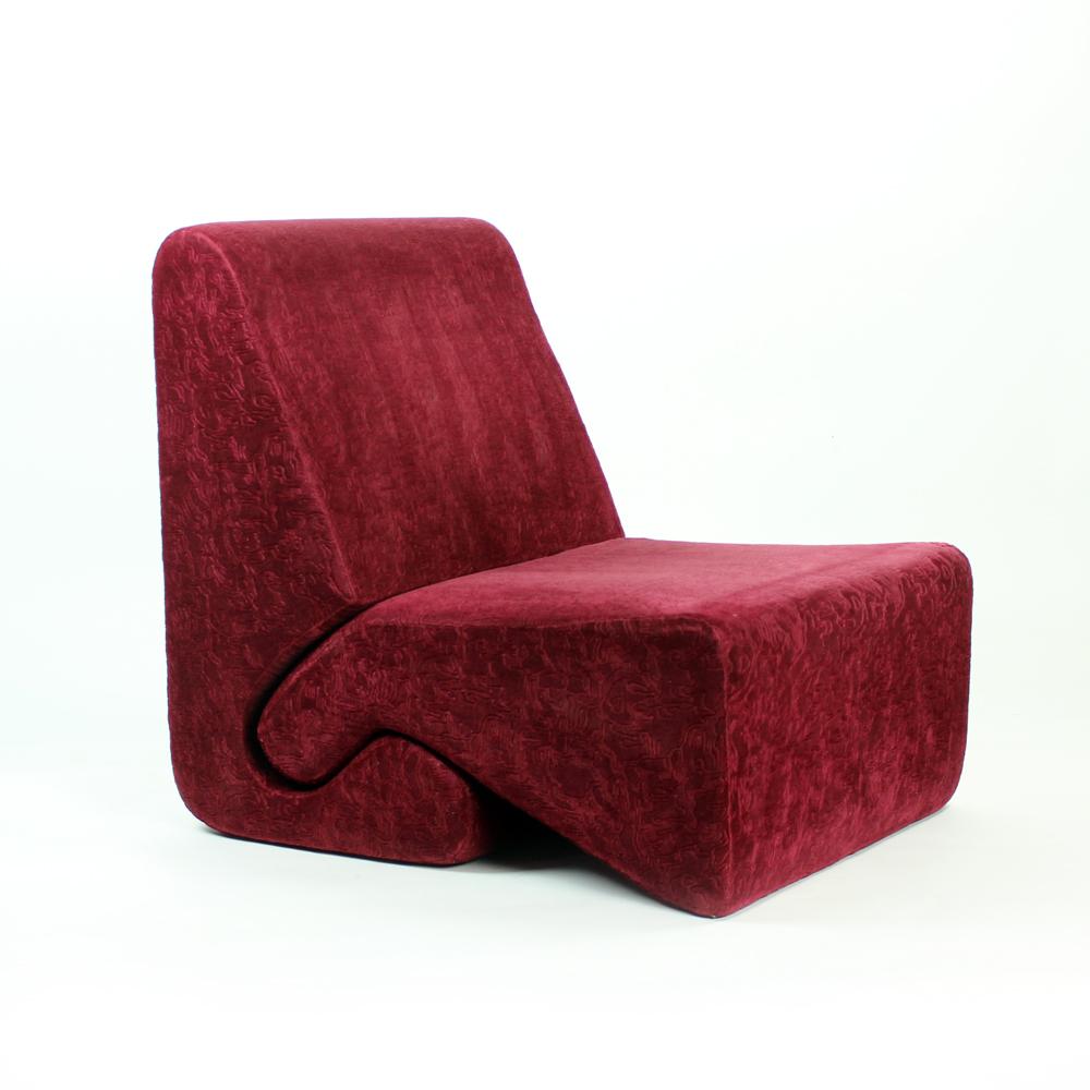 Beautiful velvet upholstered lounge chairs from Hotel Kyjev in Bratislava. The Hotel Kyjev by the Slovak architect Ivan Matusik was the most modern, largest, and most luxurious hotel in Bratislava during the Communist era. Built together with the