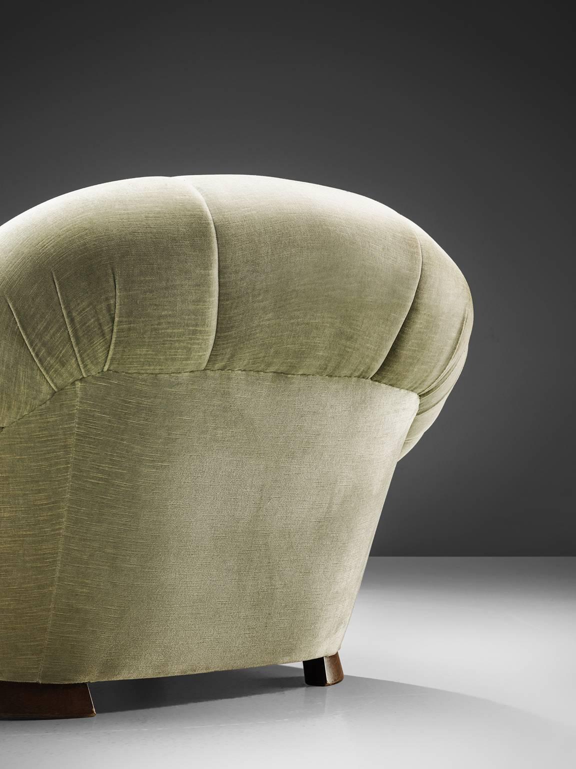 French Velvet Lounge Chairs with Ottomans