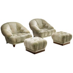 Velvet Lounge Chairs with Ottomans