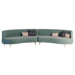 Velvet Margret Sofa Pinewood Polished Brass Handmade in Portugal by Ottiu