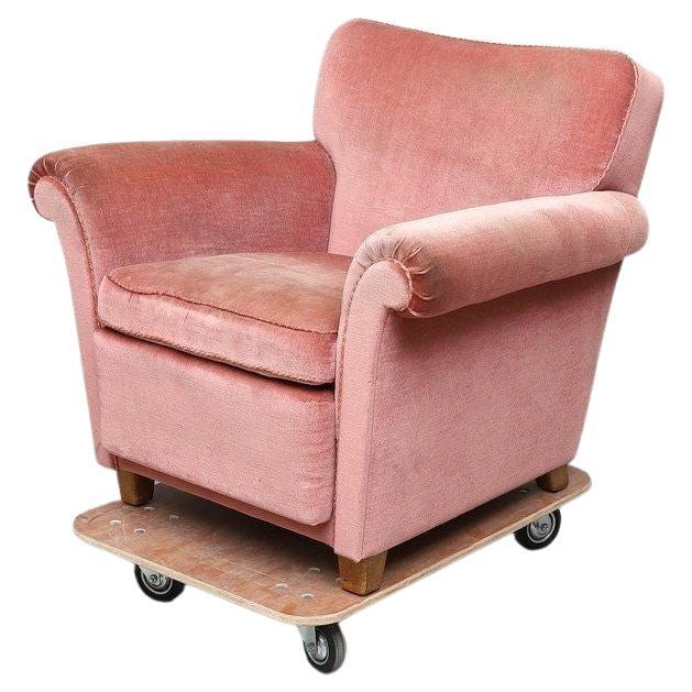 Velvet Midcentury Armchair, Pink