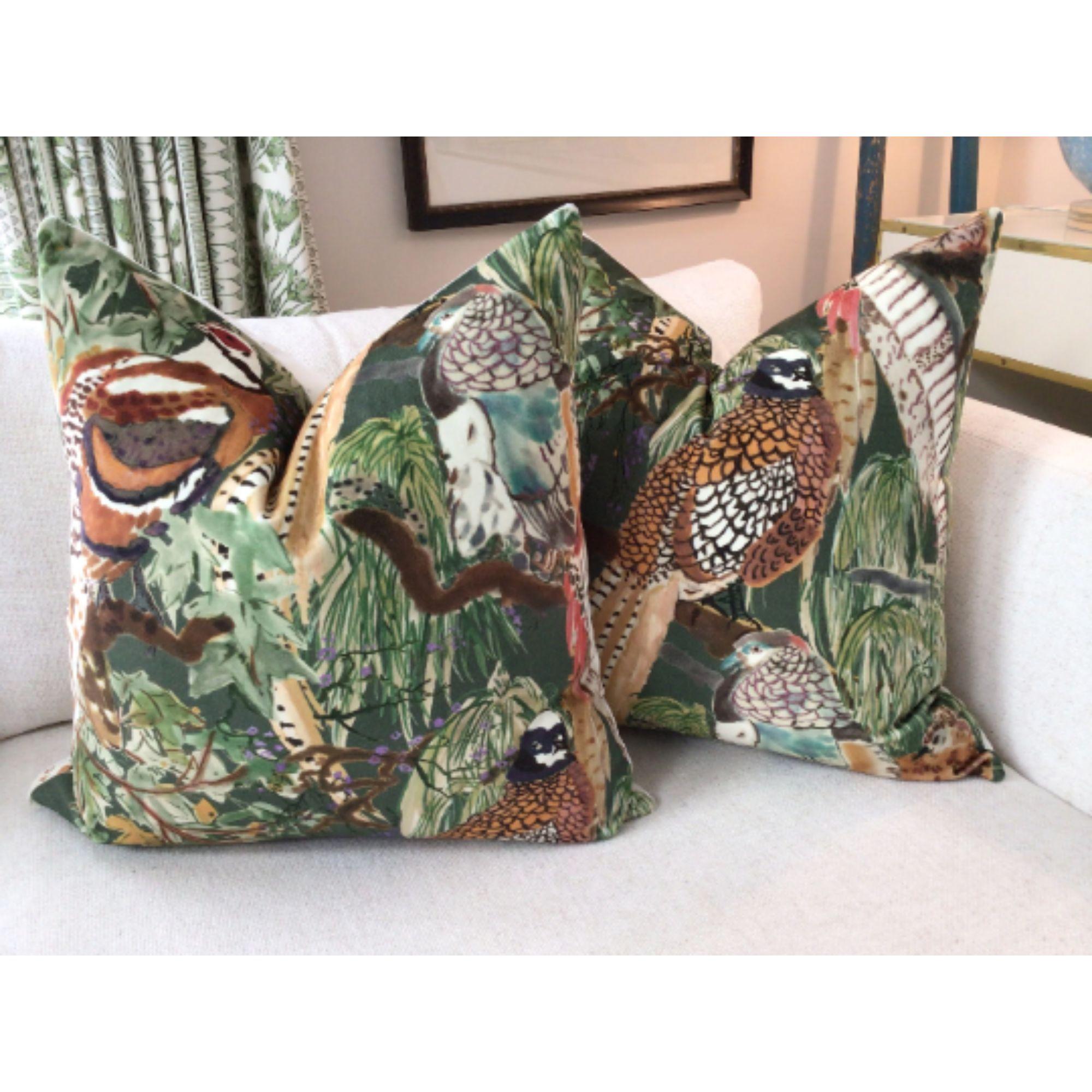 Velvet Mulberry for Lee Jofa Game Birds in Multi and Stone Pillows- a Pair In New Condition For Sale In Winder, GA