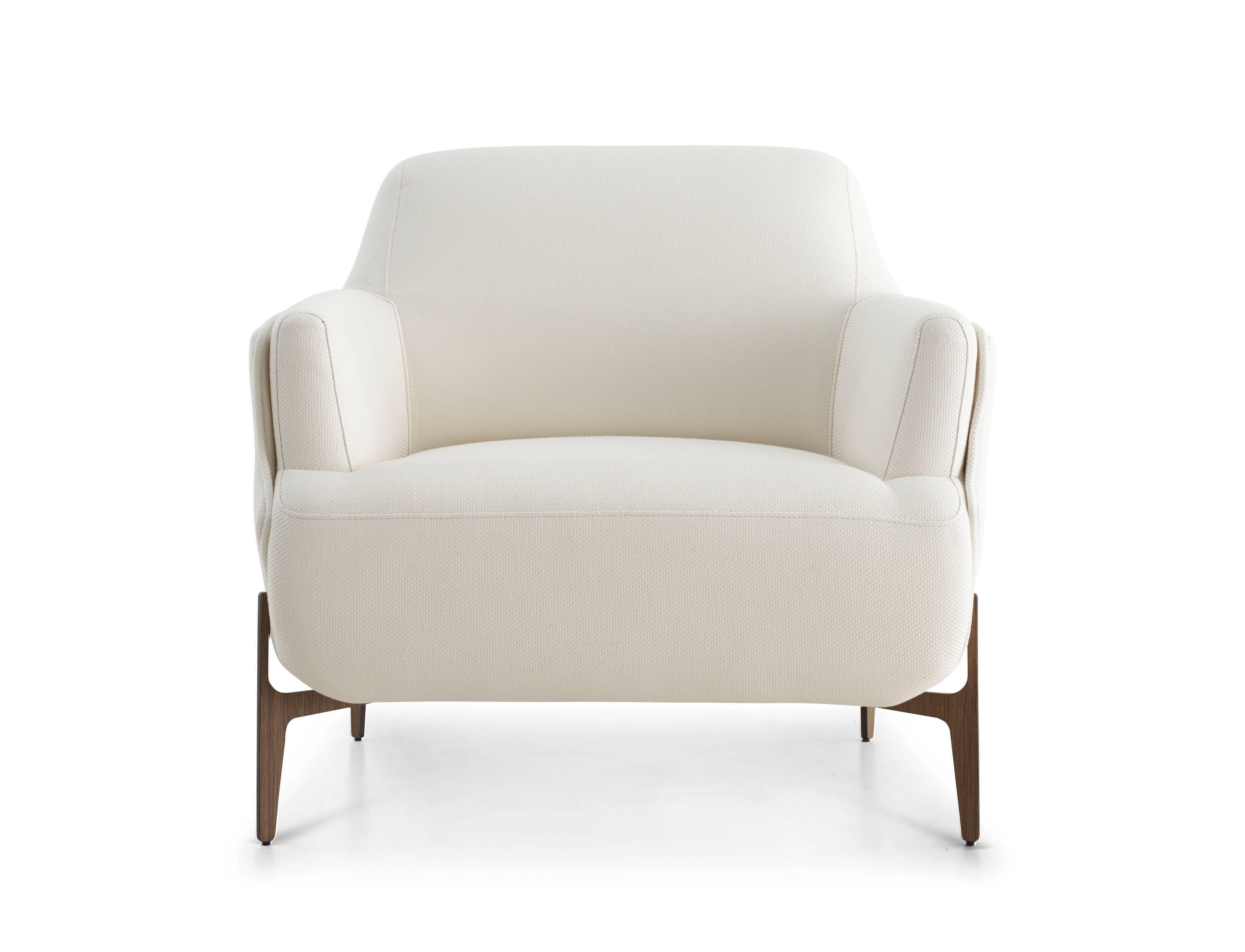 Brazilian Freijó Wood Foot, Light Beige, Contemporary Nina Armchair In Excellent Condition For Sale In Miami, FL