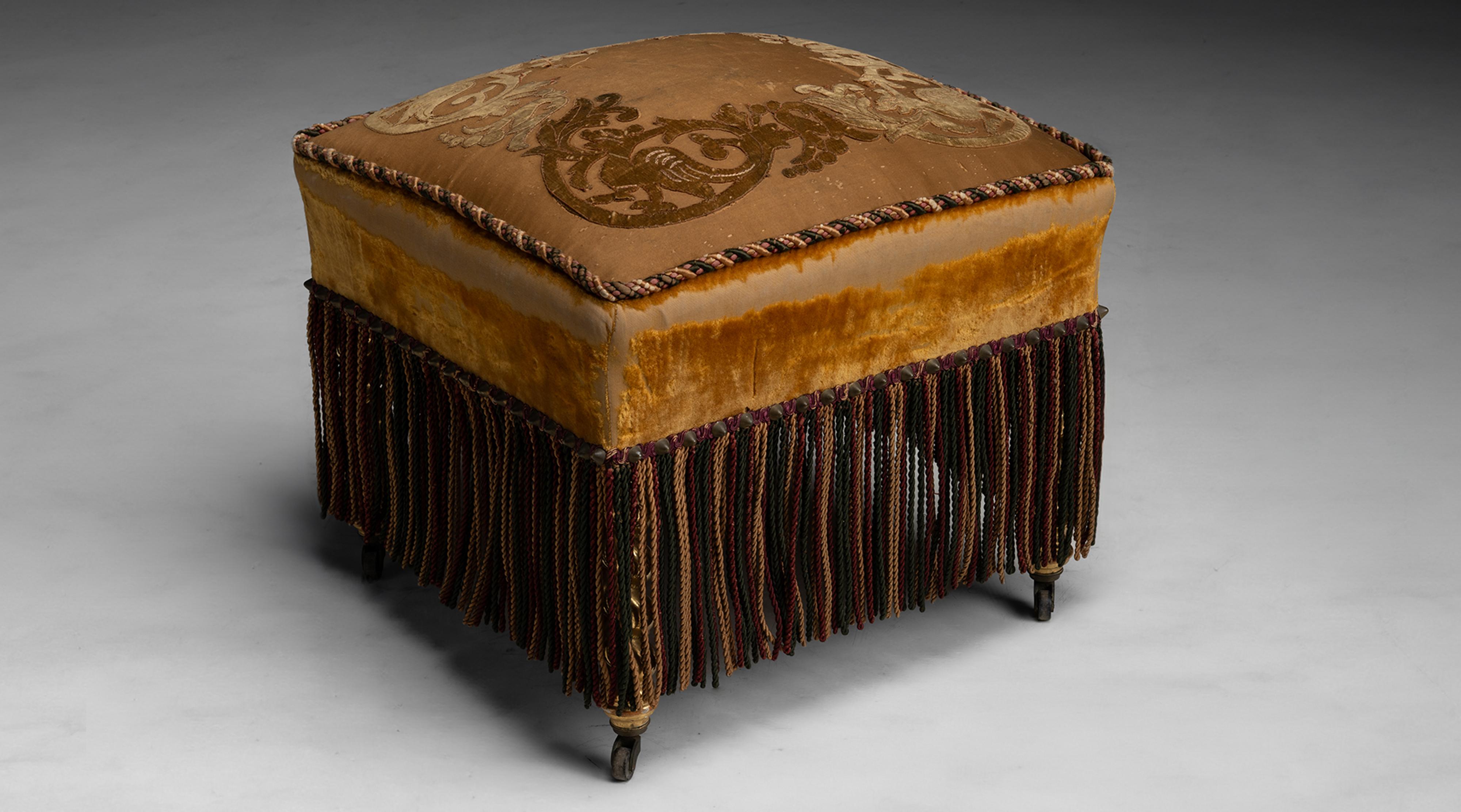 English Velvet Ottoman For Sale