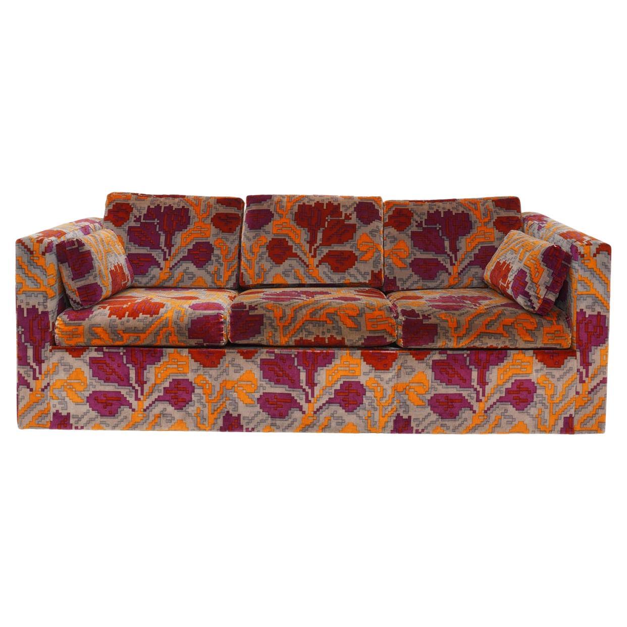 Velvet Patterned Sofa, 1970s