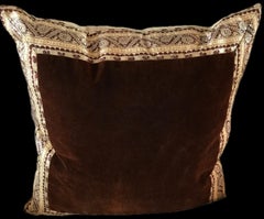 Velvet Pillow Bordered in Vintage Indian Sari Textile