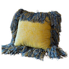 Velvet Pillow with Brush Fringe in Yellow and Metallic