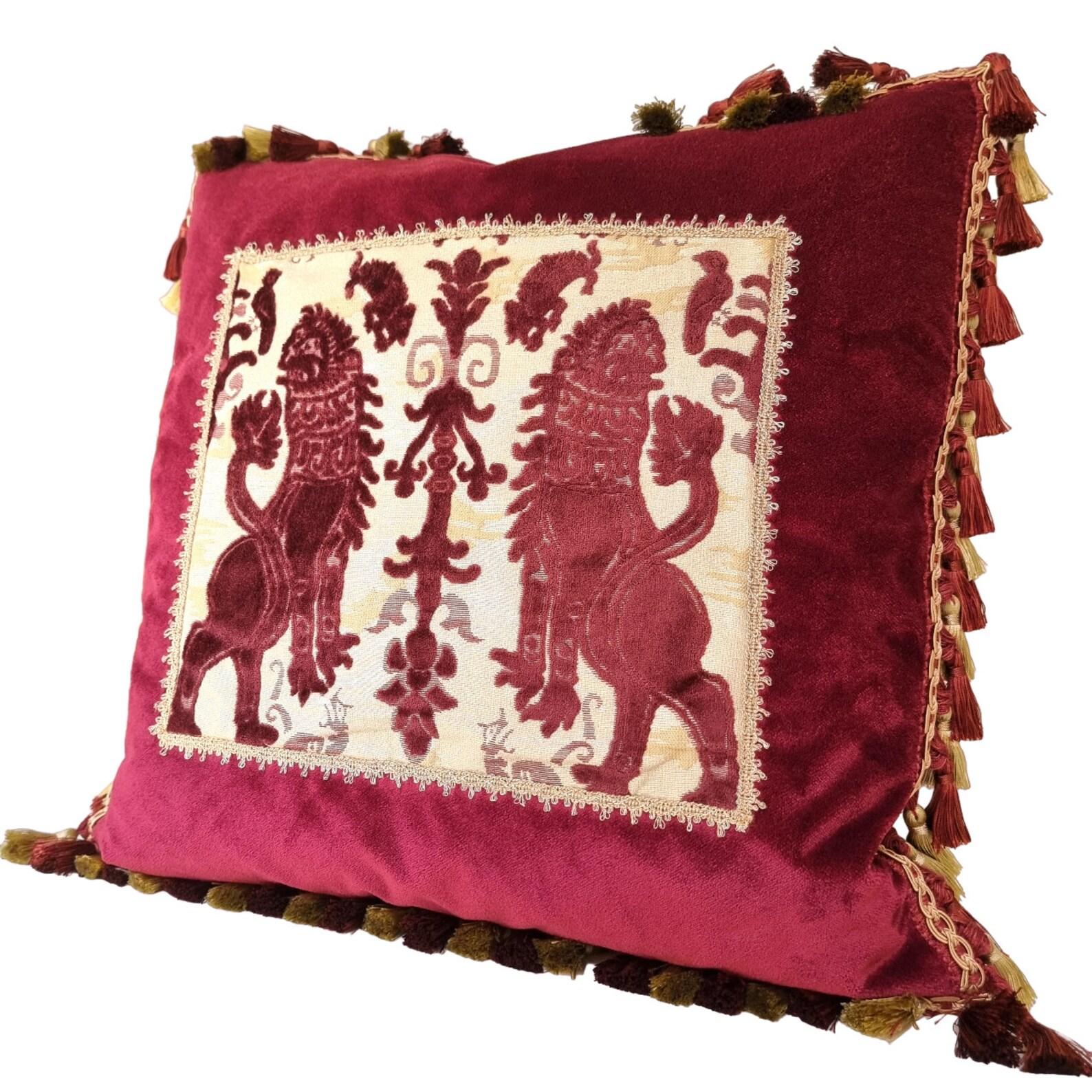 Italian Velvet Pillow with Luigi Bevilacqua Red Leoni Persiani Framed Front Panel For Sale