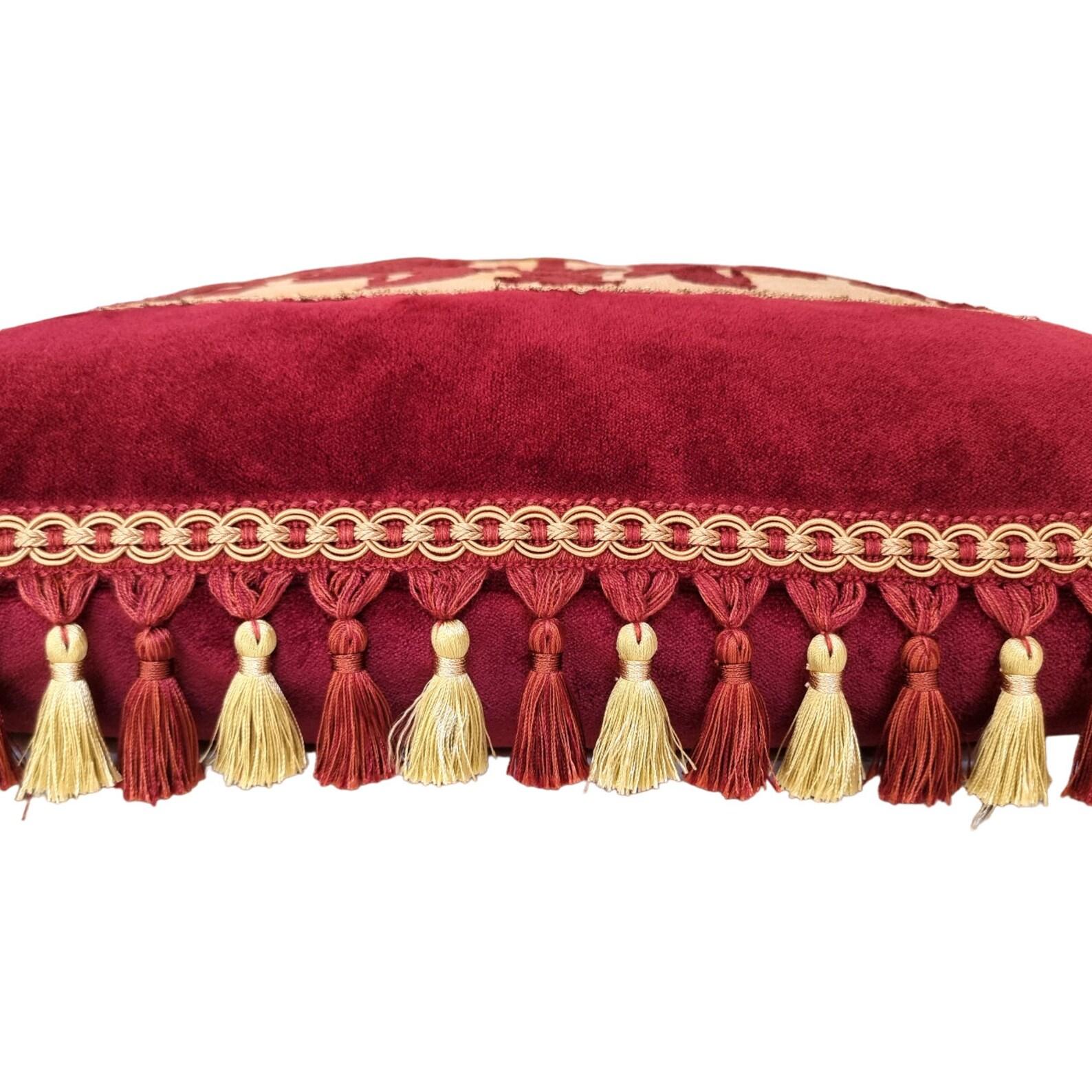 Hand-Crafted Velvet Pillow with Luigi Bevilacqua Red Leoni Persiani Framed Front Panel For Sale