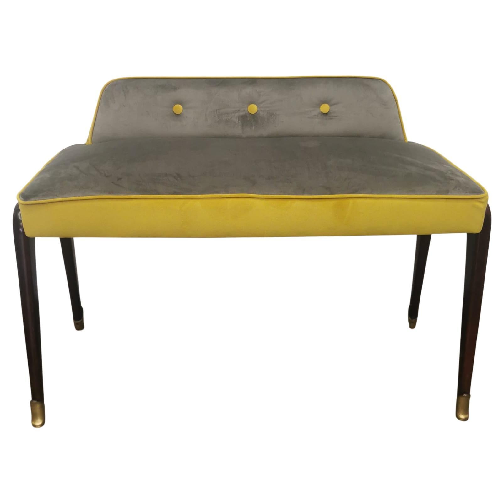 Velvet pouf, original from 60s, re-upholstered For Sale
