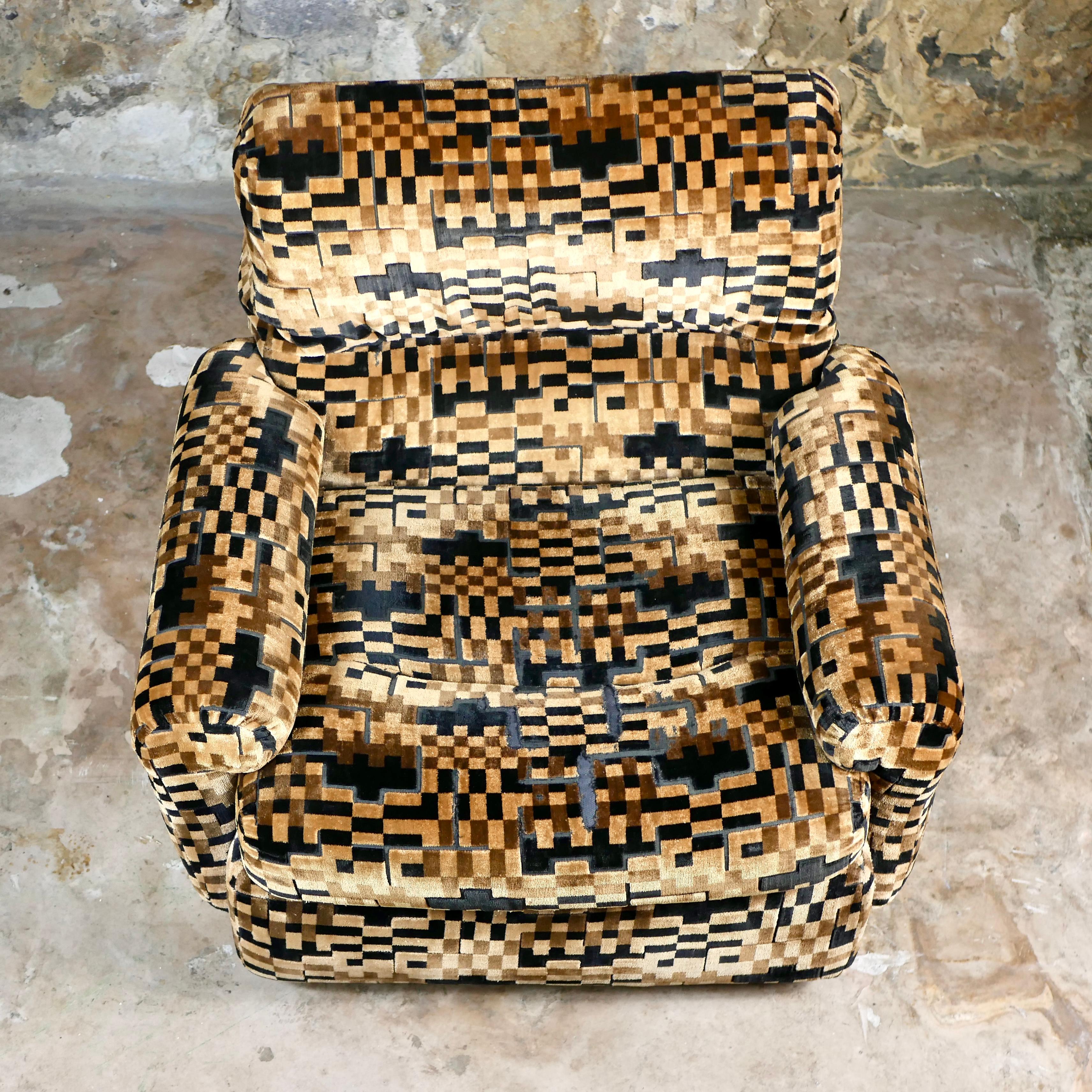 Late 20th Century Velvet psychedelic armchair from France, 1970s For Sale