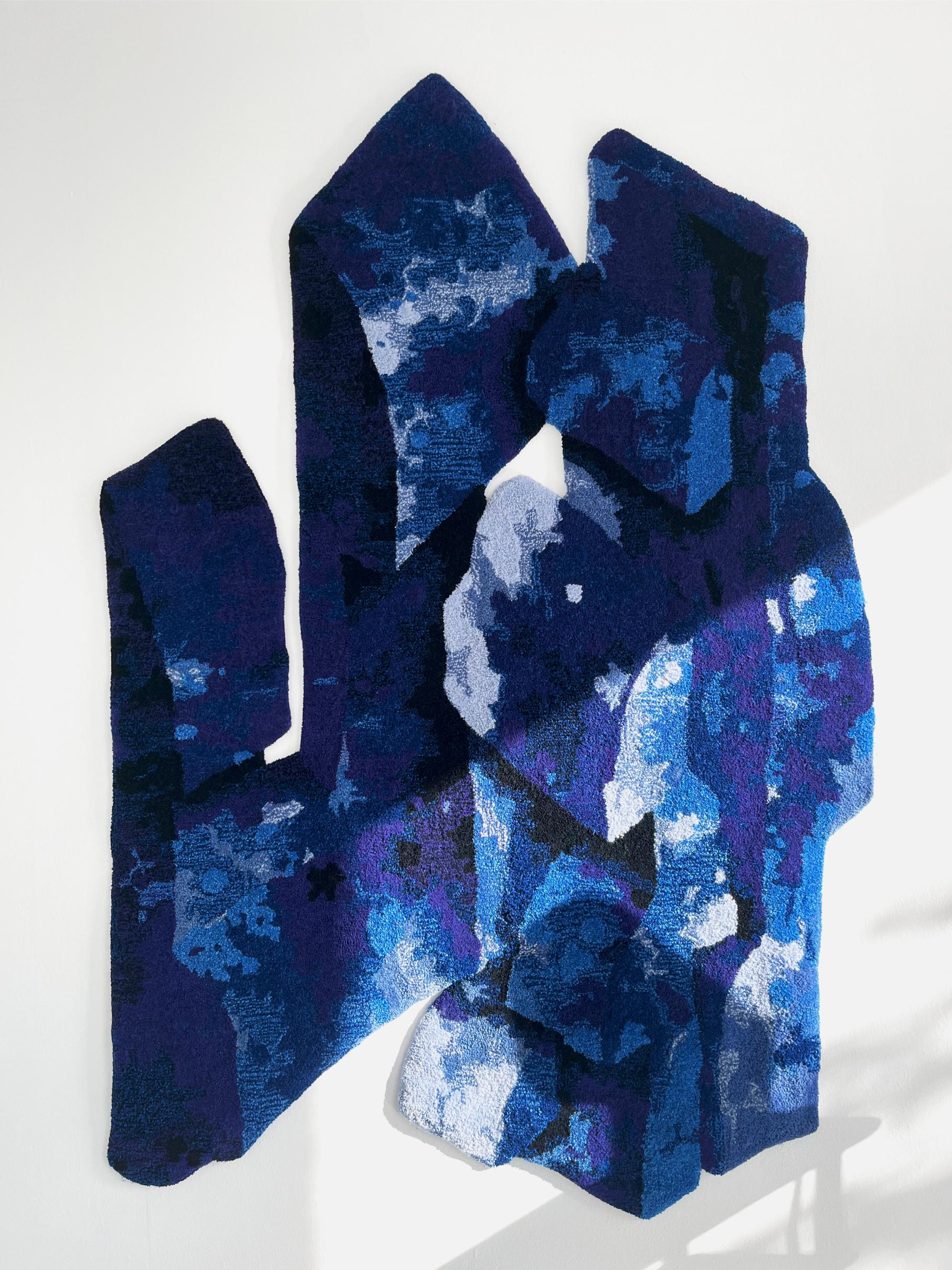 Velvet Realities Blue Rug by Sven Jansse
Collaboration with Studio Somé (Robyne Somé) and Sven Jansse. 
Dimensions: W 125 x L 175 cm
Materials: Reclaimed Wool from the Fashion Industry, New Zealand Wool

The practice of Sven Jansse (Rotterdam, 1987)