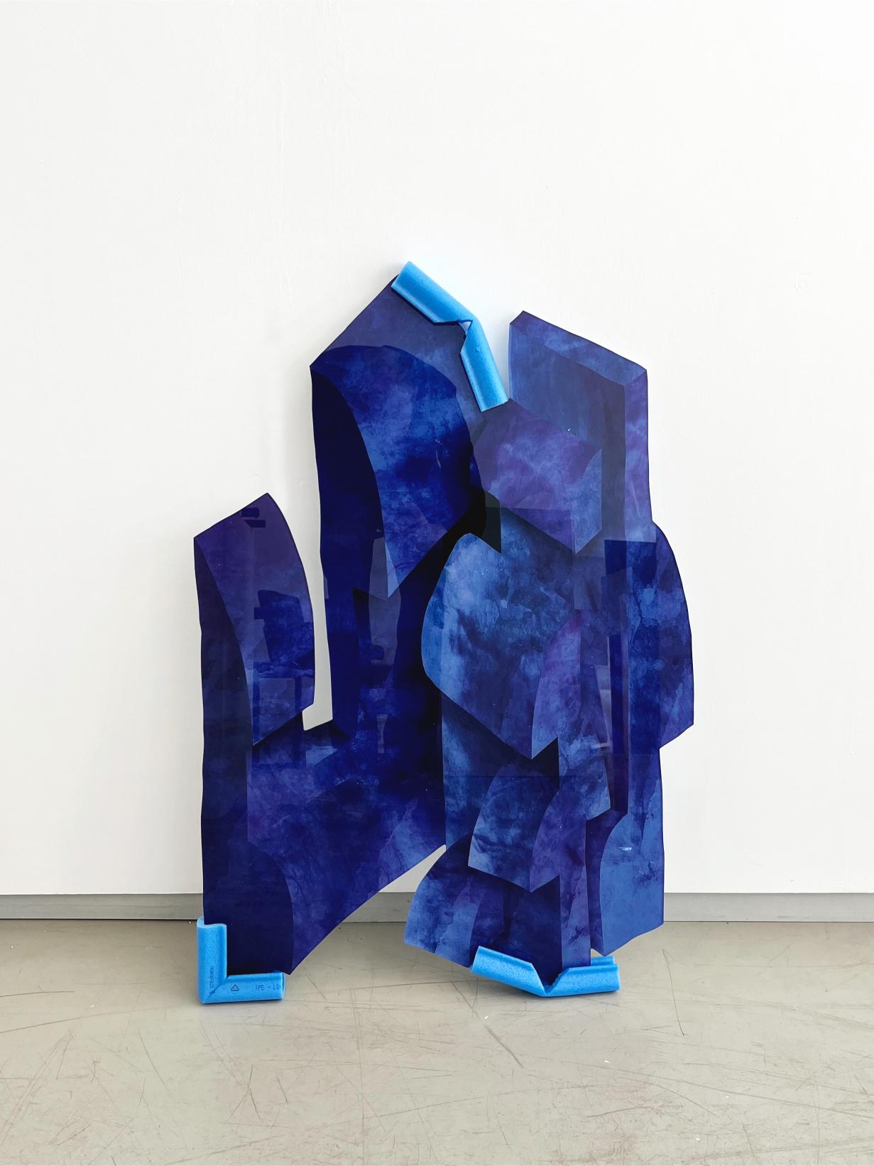 Velvet Realities Blue Wall Sculpture by Sven Jansse
Collaboration with Studio Somé (Robyne Somé) and Sven Jansse. 
Dimensions: W 63 x D 1 x H 90 cm
Materials: Print on CNC’d Acryllic Glass

The practice of Sven Jansse (Rotterdam, 1987) operates