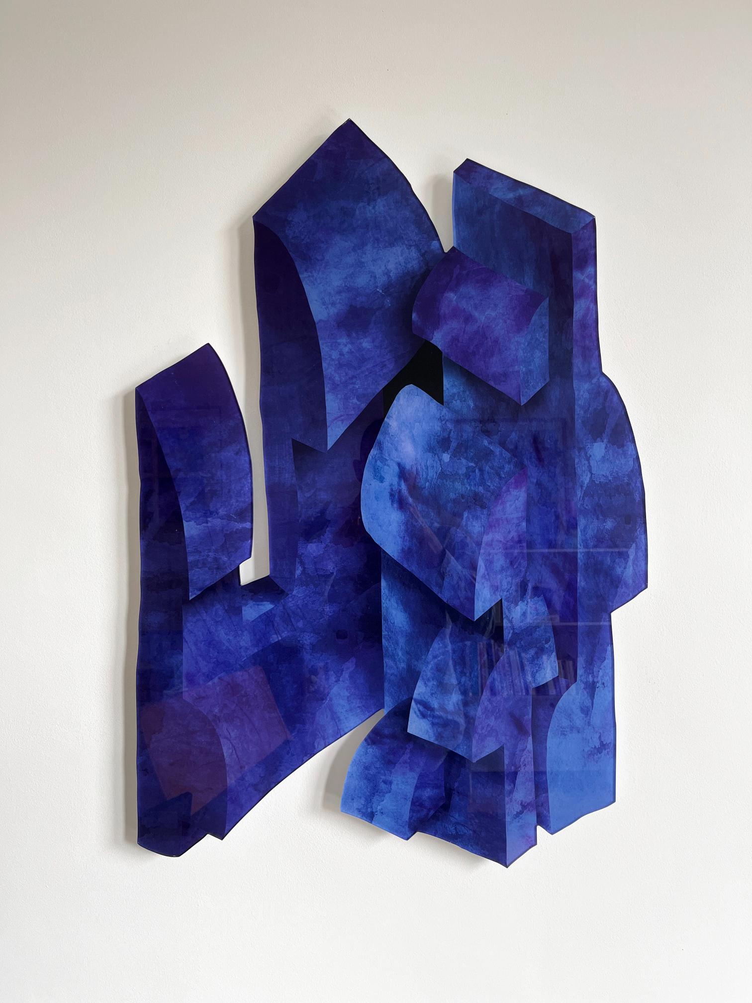 Post-Modern Velvet Realities Blue Wall Sculpture by  Sven Jansse For Sale