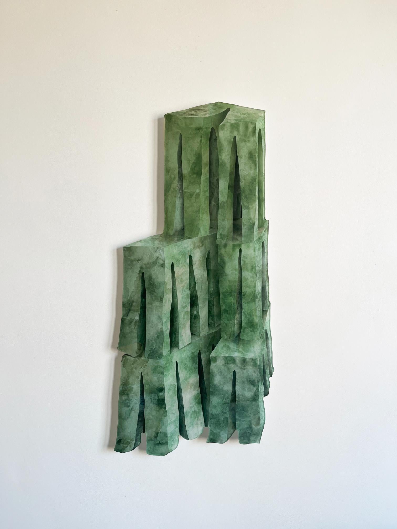 Escultura de pared verde Velvet Realities de Sven Jansse
Colaboración con Studio Somé (Robyne Somé) y Sven Jansse. 
Dimensiones: An 44 x Pr 1 x Al 97 cm
Materiales: Impresión sobre vidrio acrílico CNC

La práctica de Sven Jansse (Rotterdam, 1987)