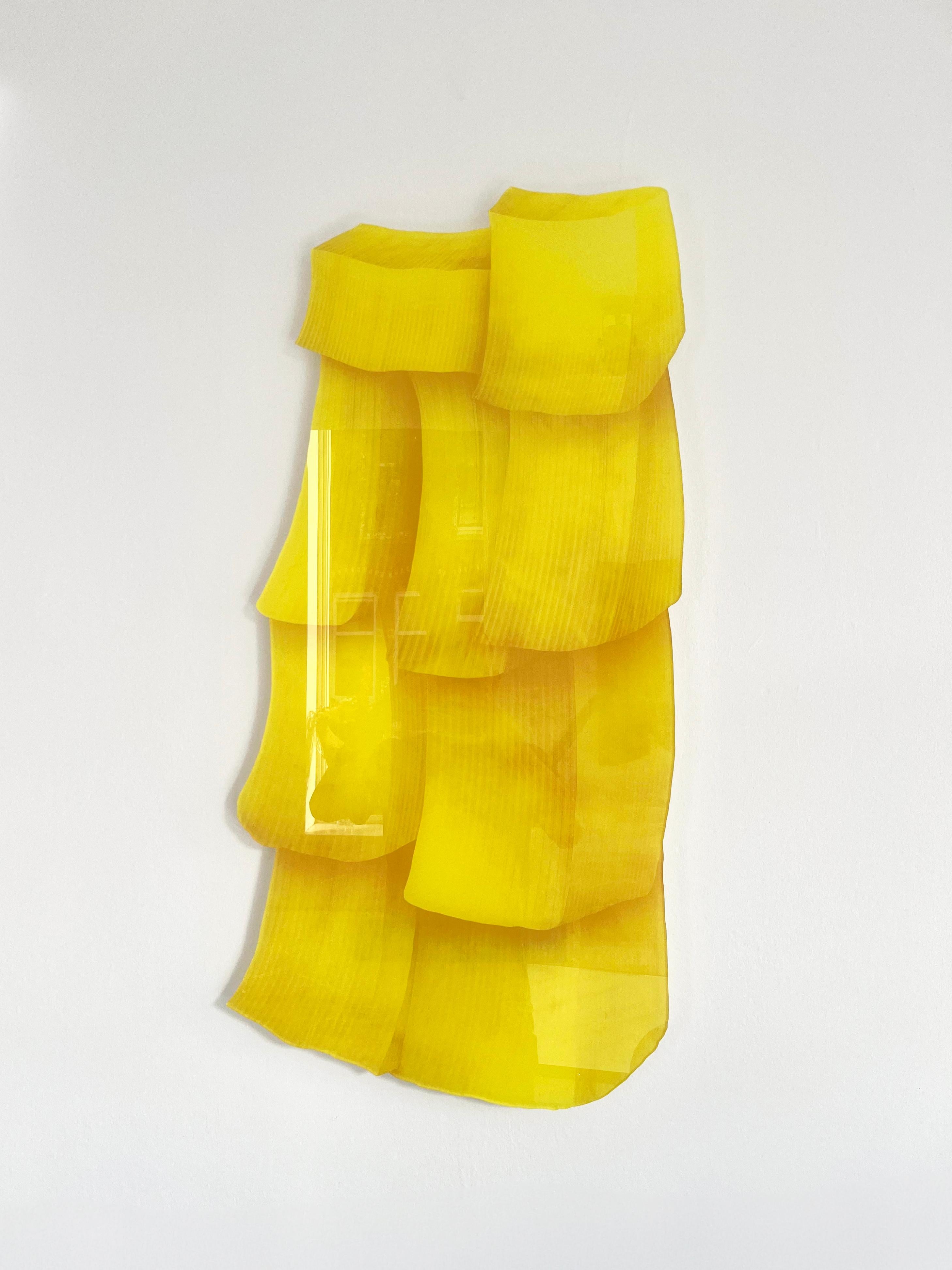 Scultura da parete gialla Velvet Realities di Sven Jansse
Collaborazione con Studio A Somé (Robyne Somé) e Sven Jansse. 
Dimensioni: L 53 x P 1 x H 98 cm
Materiali: Stampa su vetro acrilico CNC

Lo studio di Sven Jansse (Rotterdam, 1987) opera ai