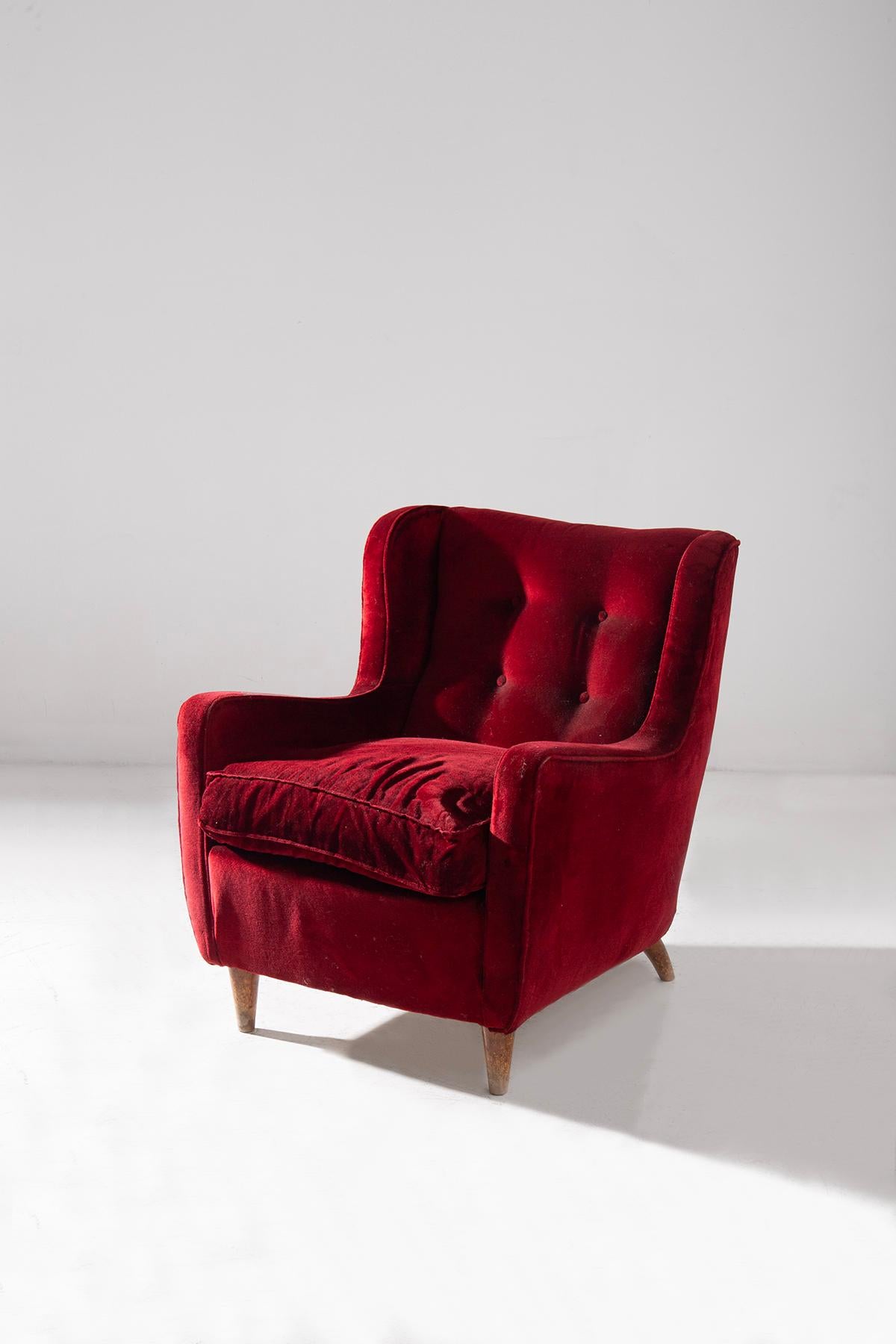 Samtroter Sessel von Gio Ponti, mit Zertifikat im Angebot 2
