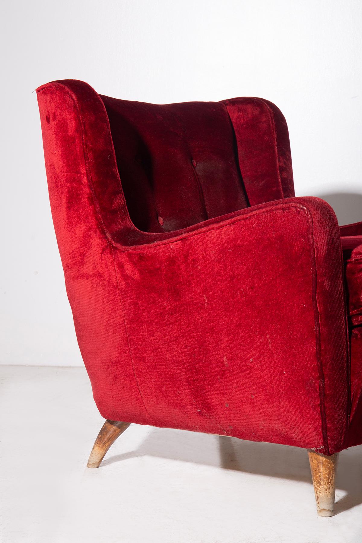 Samtroter Sessel von Gio Ponti, mit Zertifikat im Angebot 3