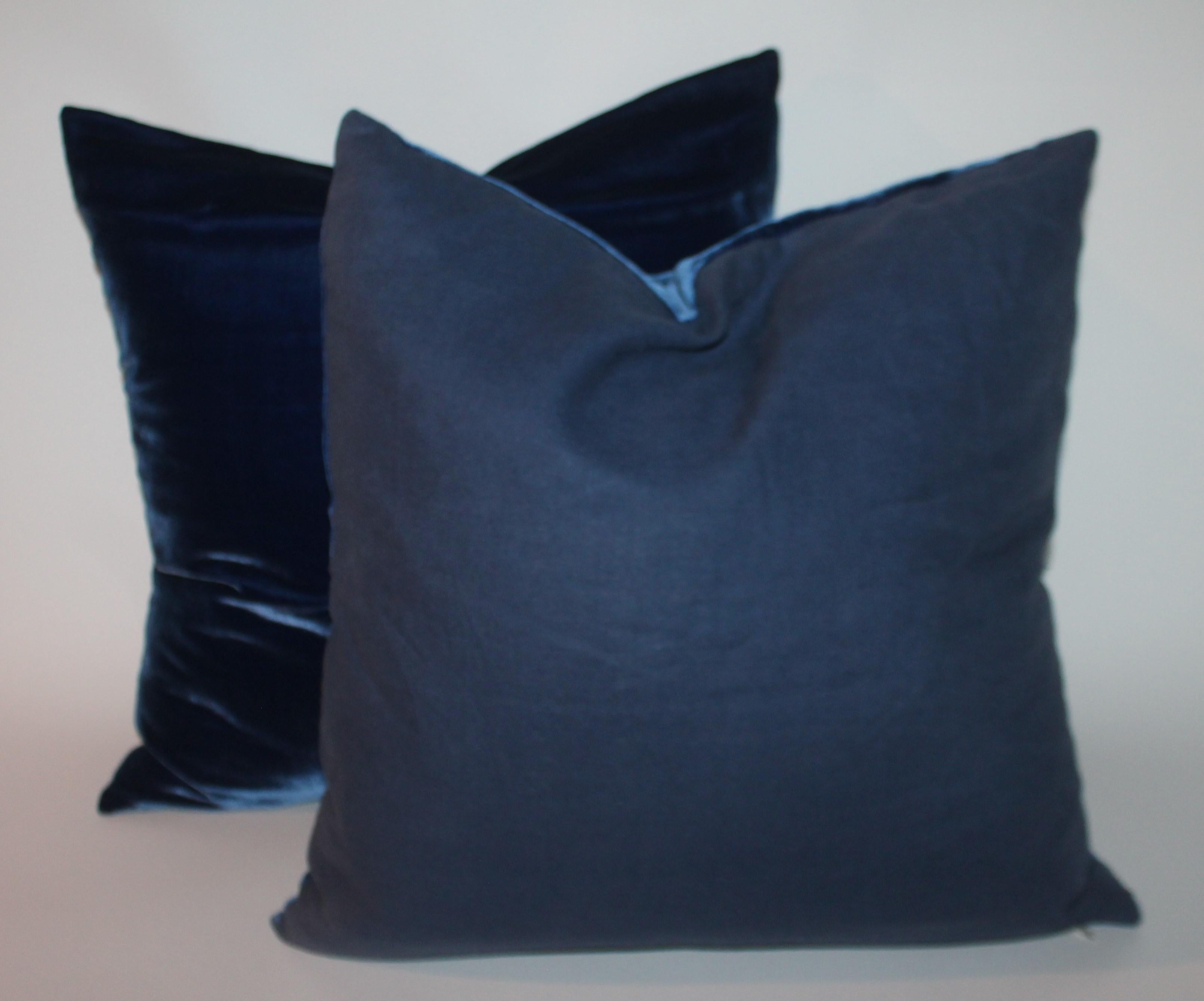 Velvet Royal Blue & Indigo Blue Pillows, Pair 3