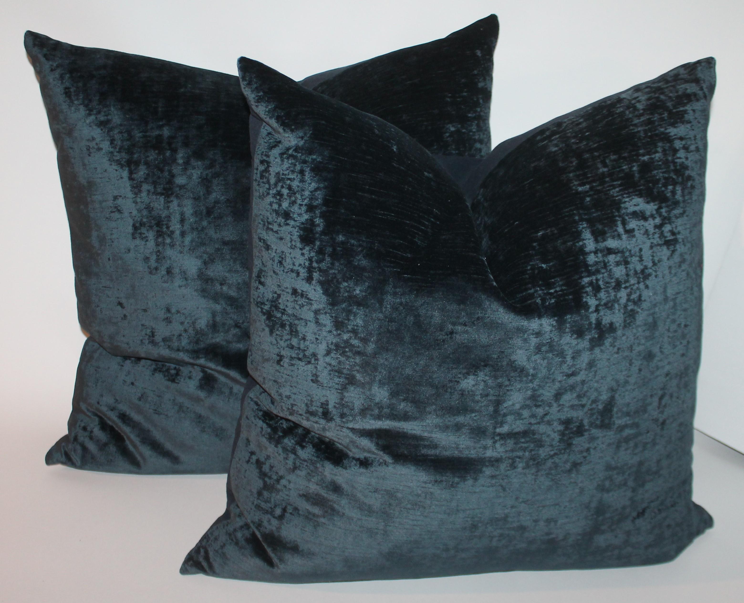 Mid-Century Modern Velvet Royal Blue & Indigo Blue Pillows, Pair