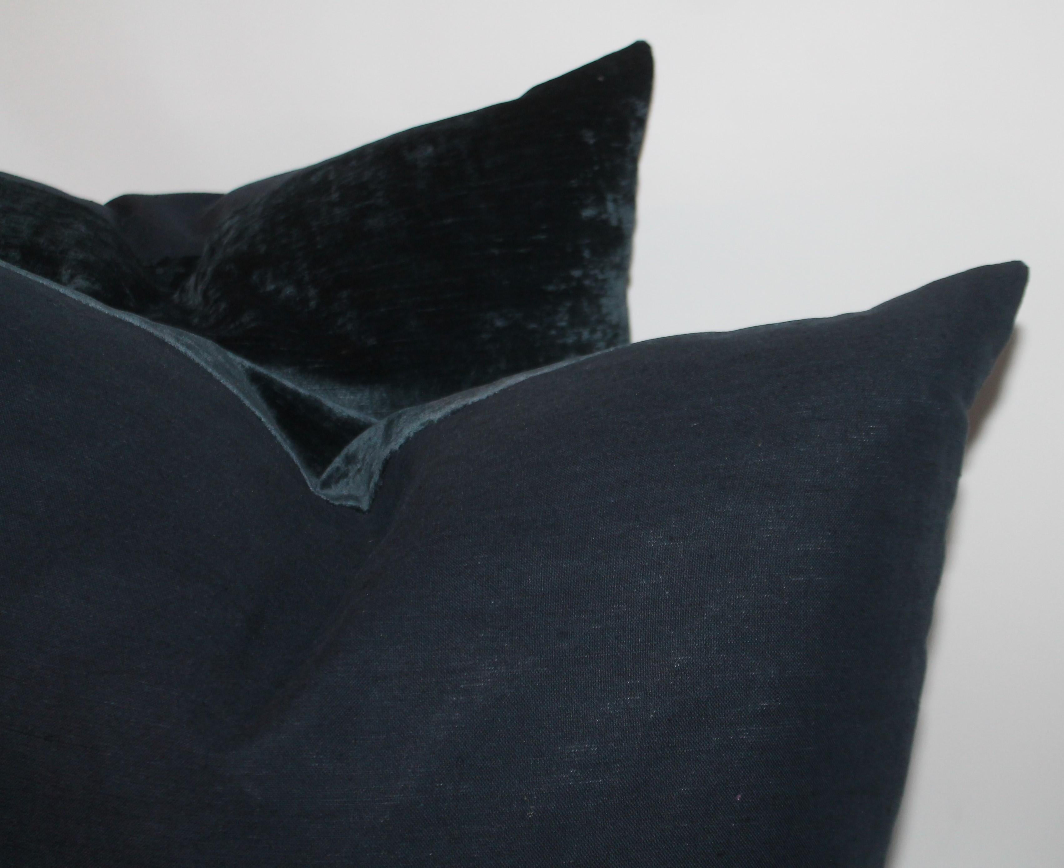 20th Century Velvet Royal Blue & Indigo Blue Pillows, Pair