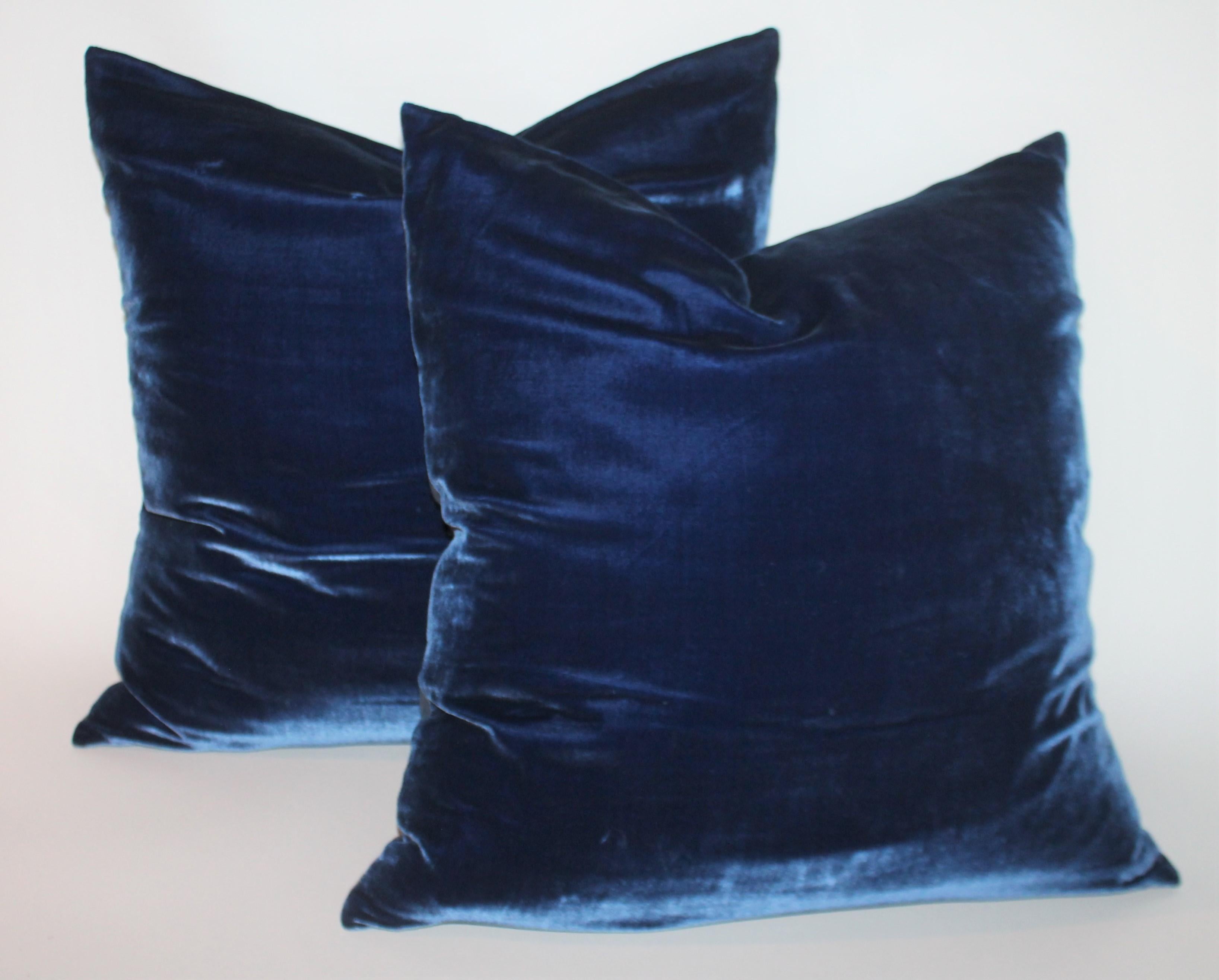 Linen Velvet Royal Blue & Indigo Blue Pillows, Pair