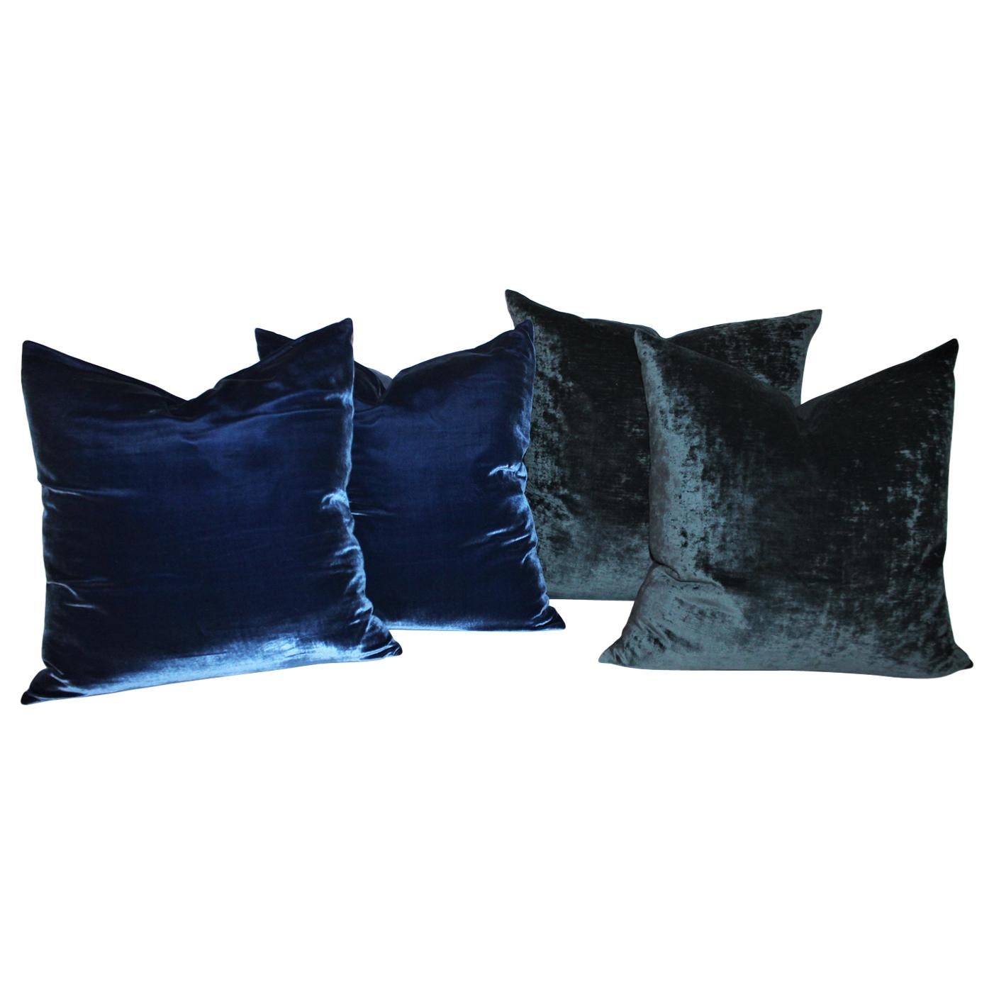 Velvet Royal Blue and Indigo Blue Pillows, Pair at 1stDibs