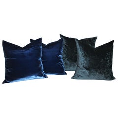 Velvet Royal Blue & Indigo Blue Pillows, Pair