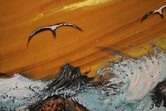 Velvet Seascape Oil Painting MCM Decor 25 by 36 Rare & Gorgeous!