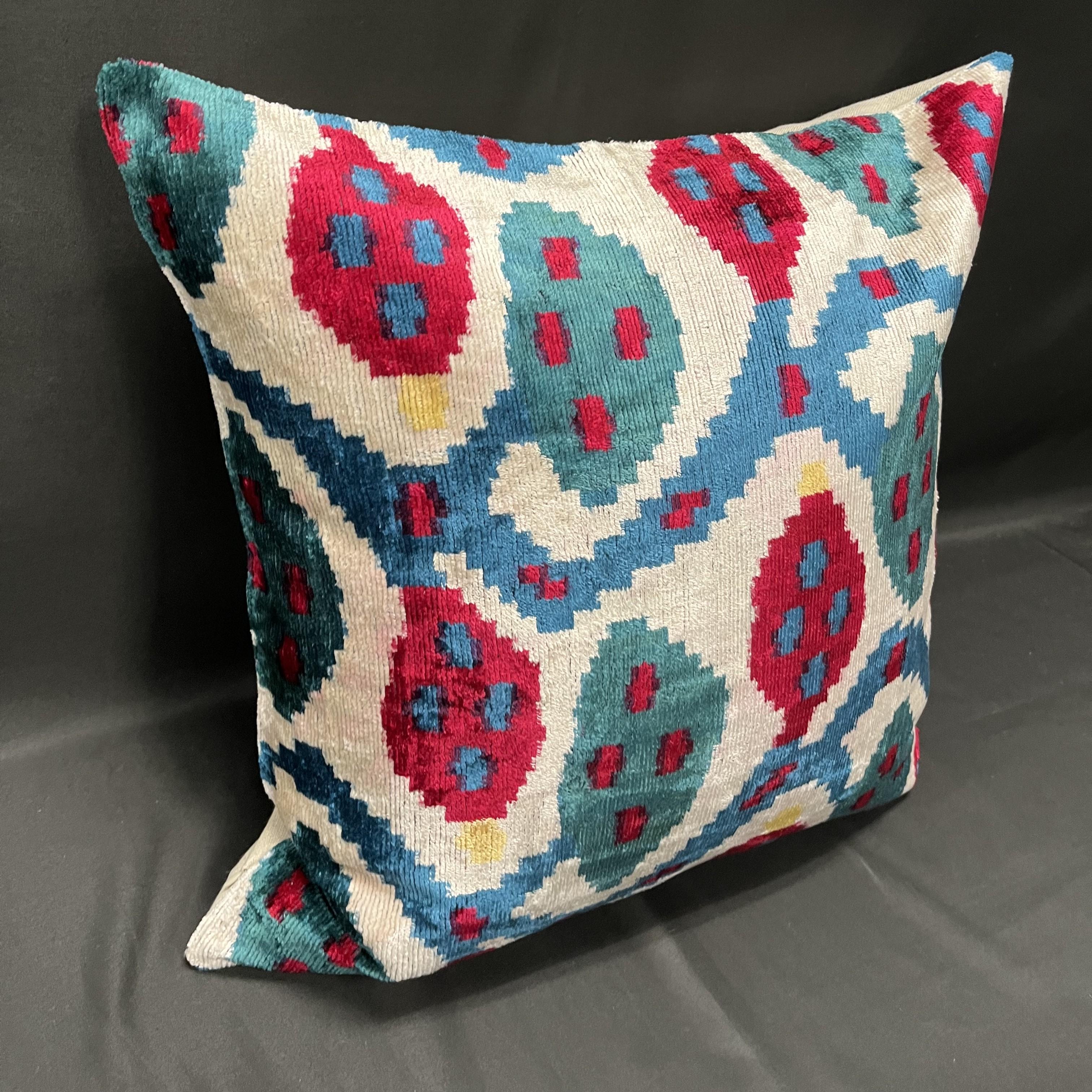 Modern Multicolor Velvet Silk Ikat Pillow Cover 20