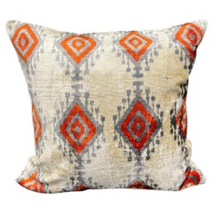 Velvet Silk Ikat Pillow Cover with Red and Gray Design 20" x 20"