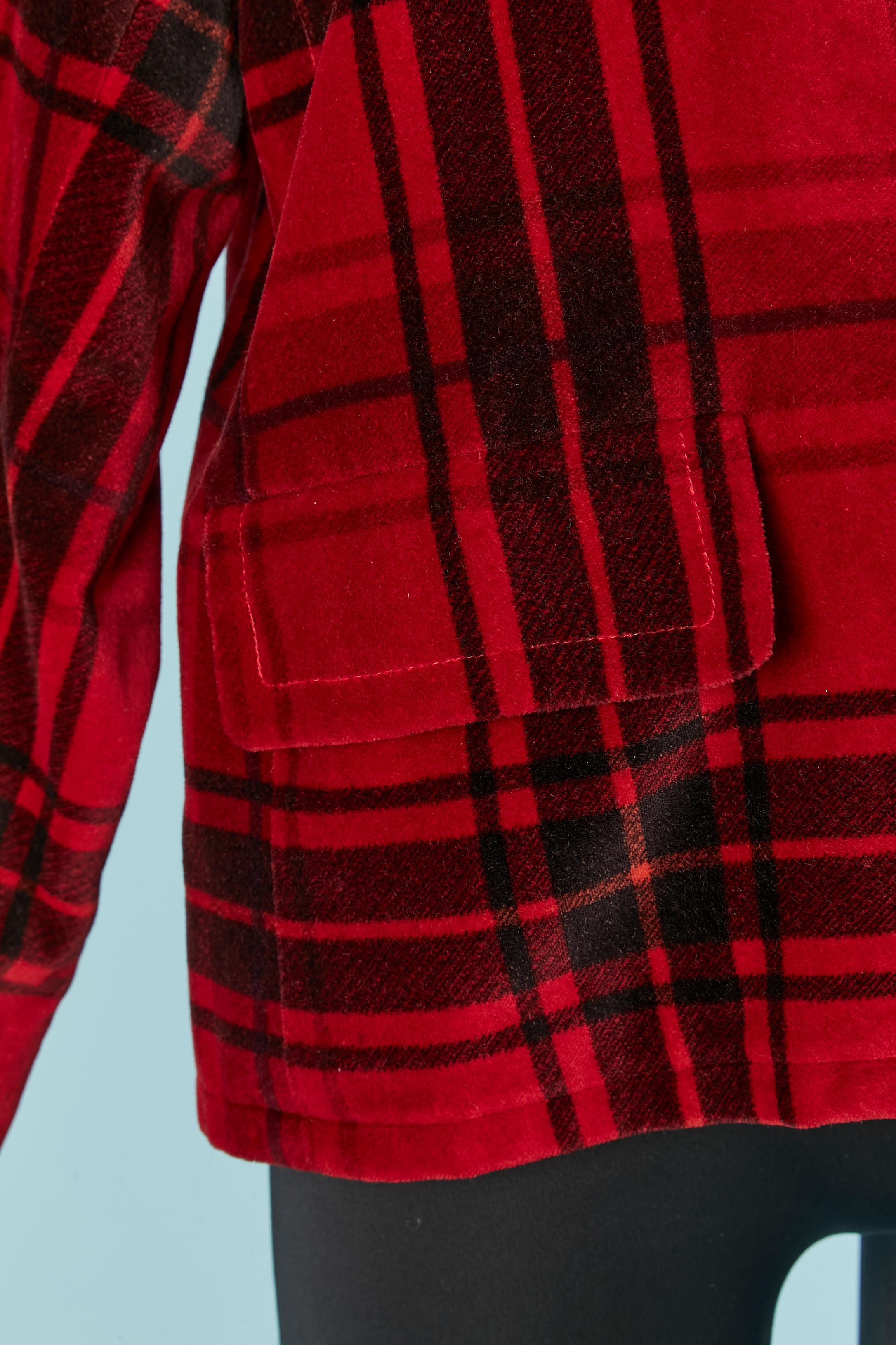 Red Velvet single breasted jacket with check pattern YVES SAINT LAURENT RIVE GAUCHE For Sale