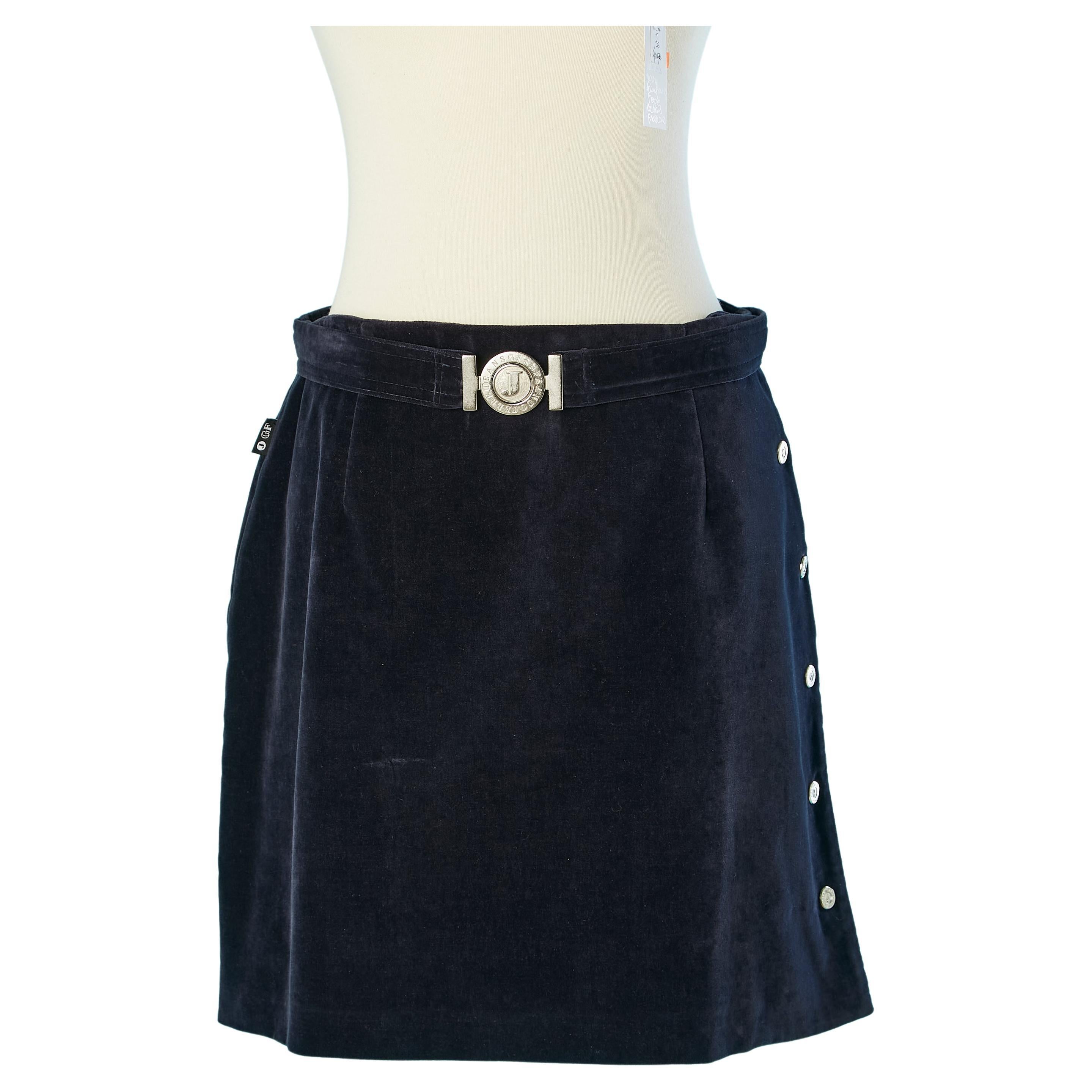 Velvet skirt with branded snap and branded belt buckle Gianfranco Ferré Jeans  For Sale