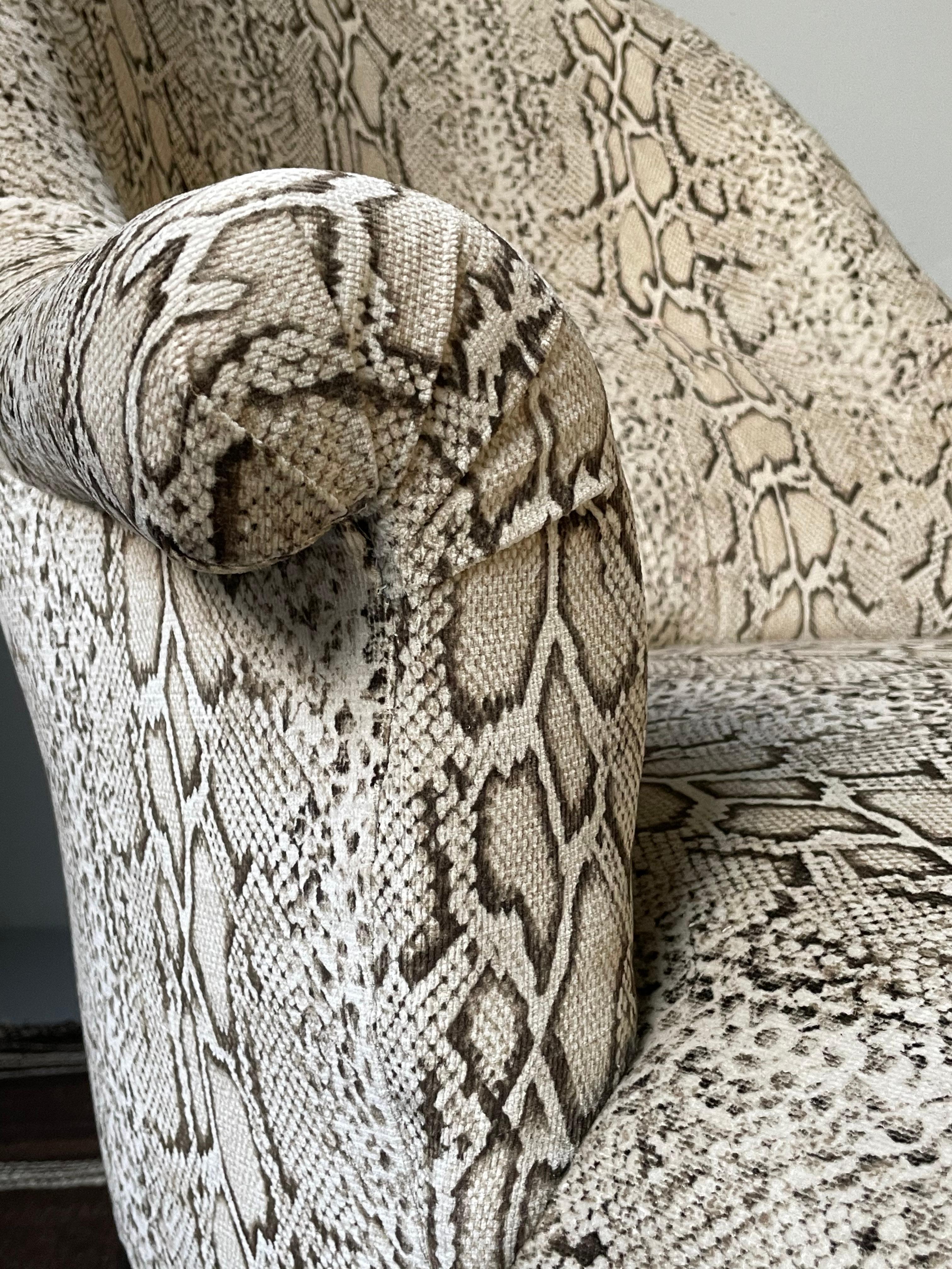 French Chaise Longue with Velvet Snakeskin Print