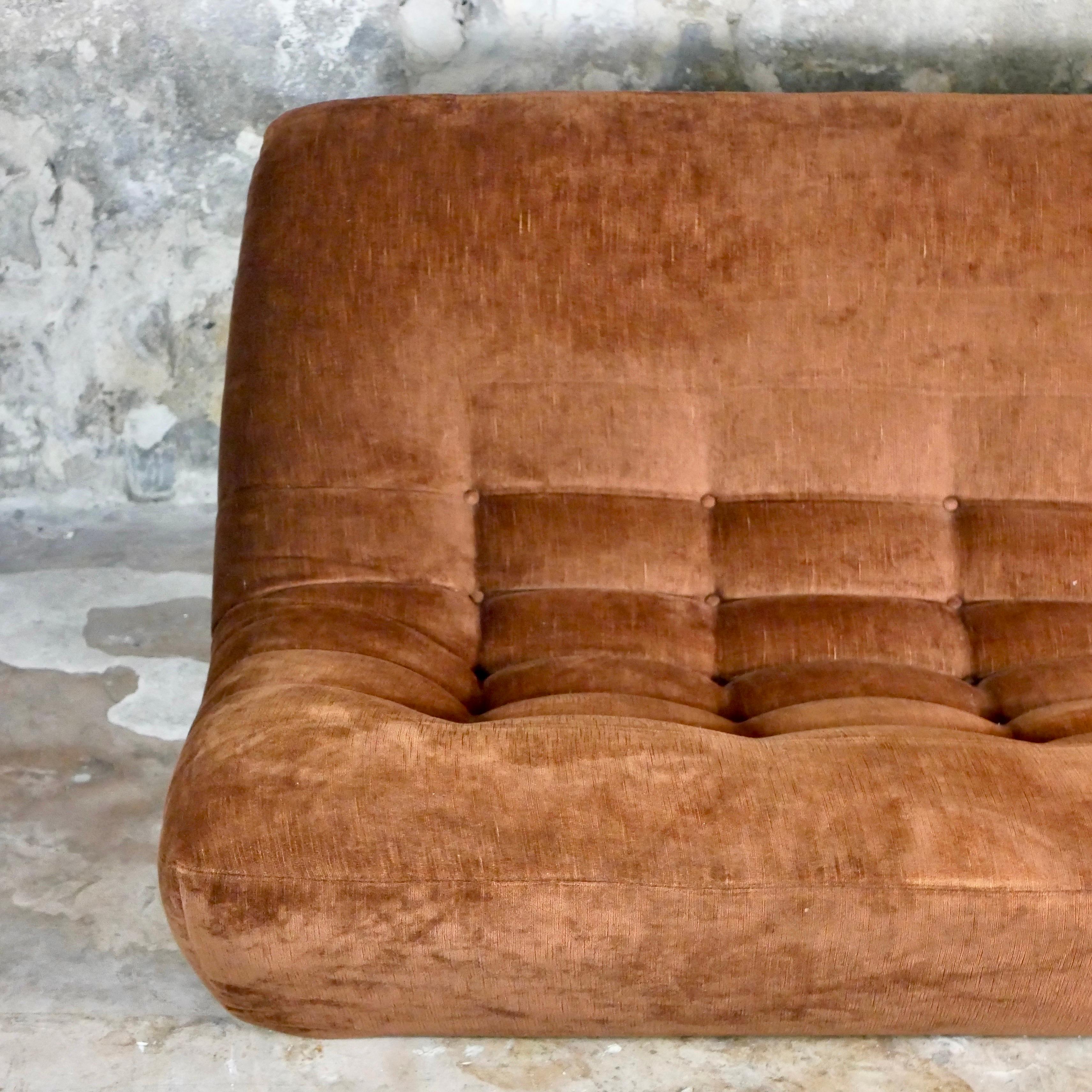 Mid-Century Modern Velvet sofa and armchair lounge set made in France, 1970s