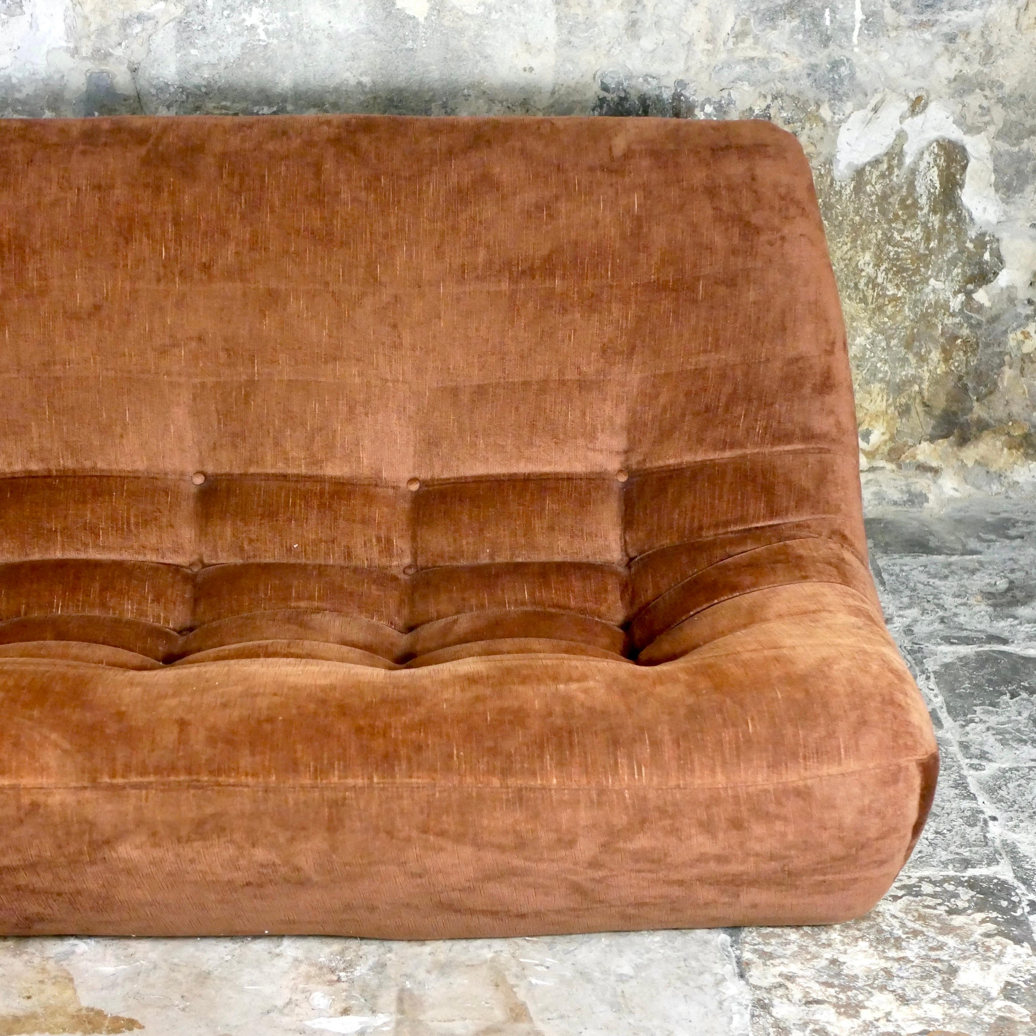 French Velvet sofa and armchair lounge set made in France, 1970s