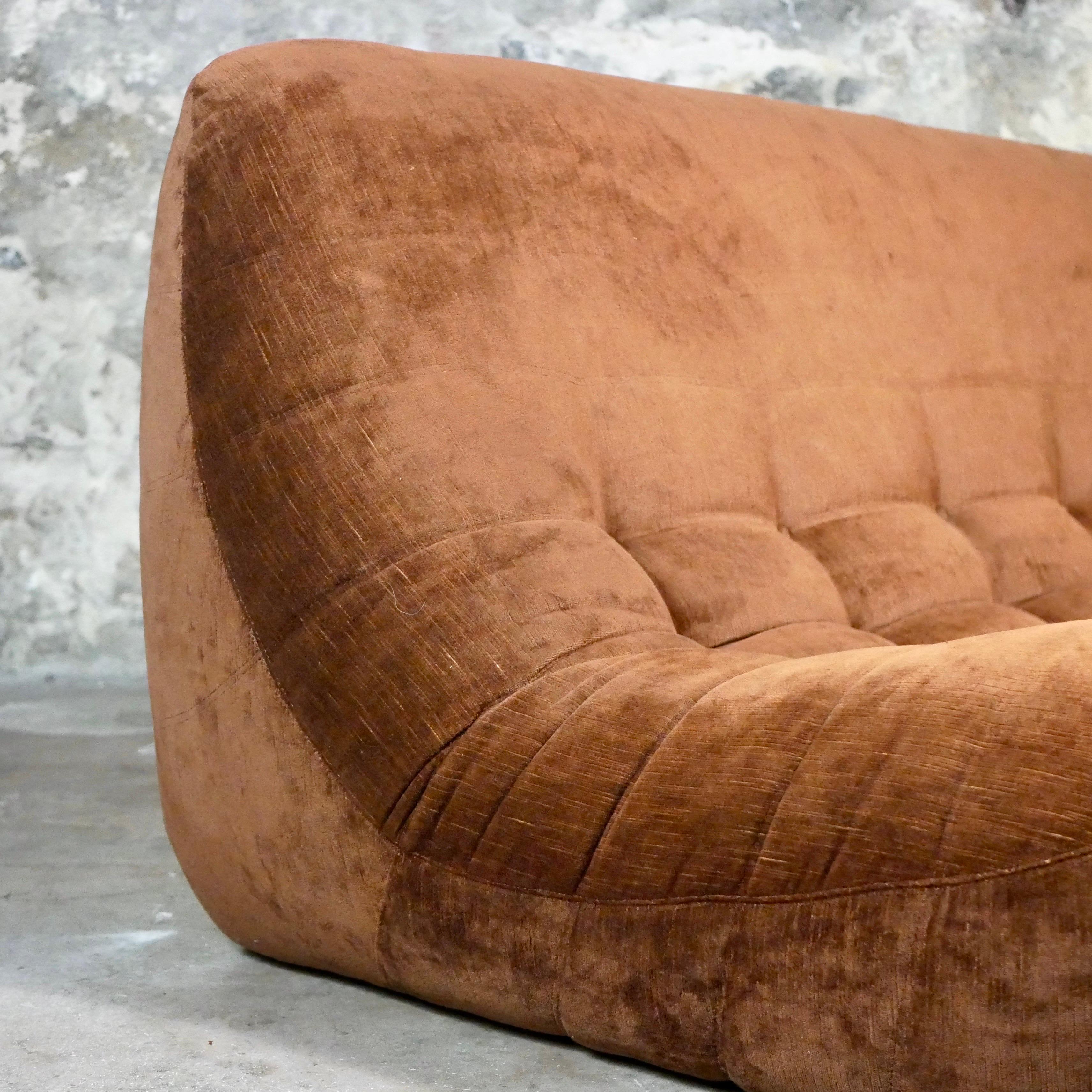 Velvet sofa and armchair lounge set made in France, 1970s 1