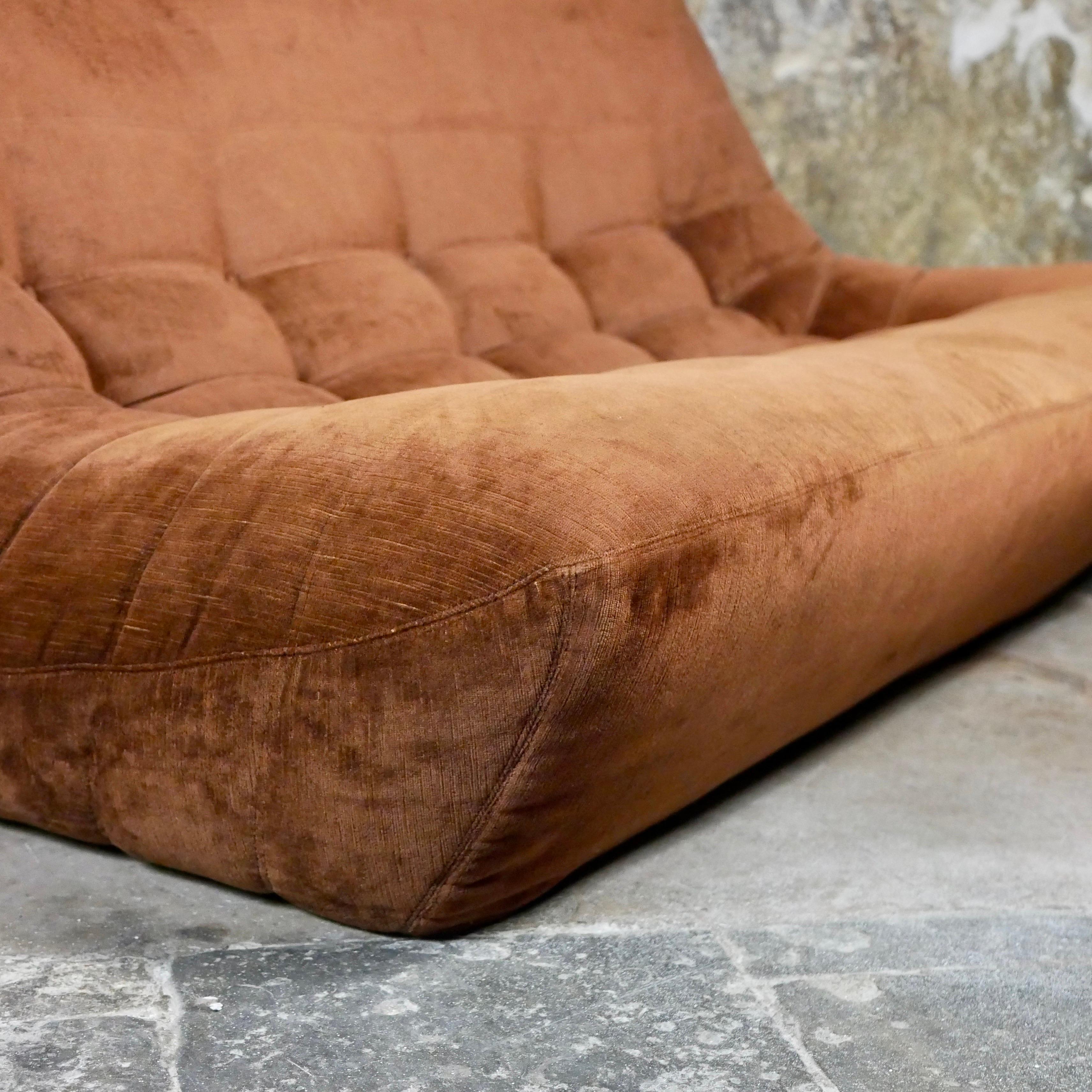 Velvet sofa and armchair lounge set made in France, 1970s 2