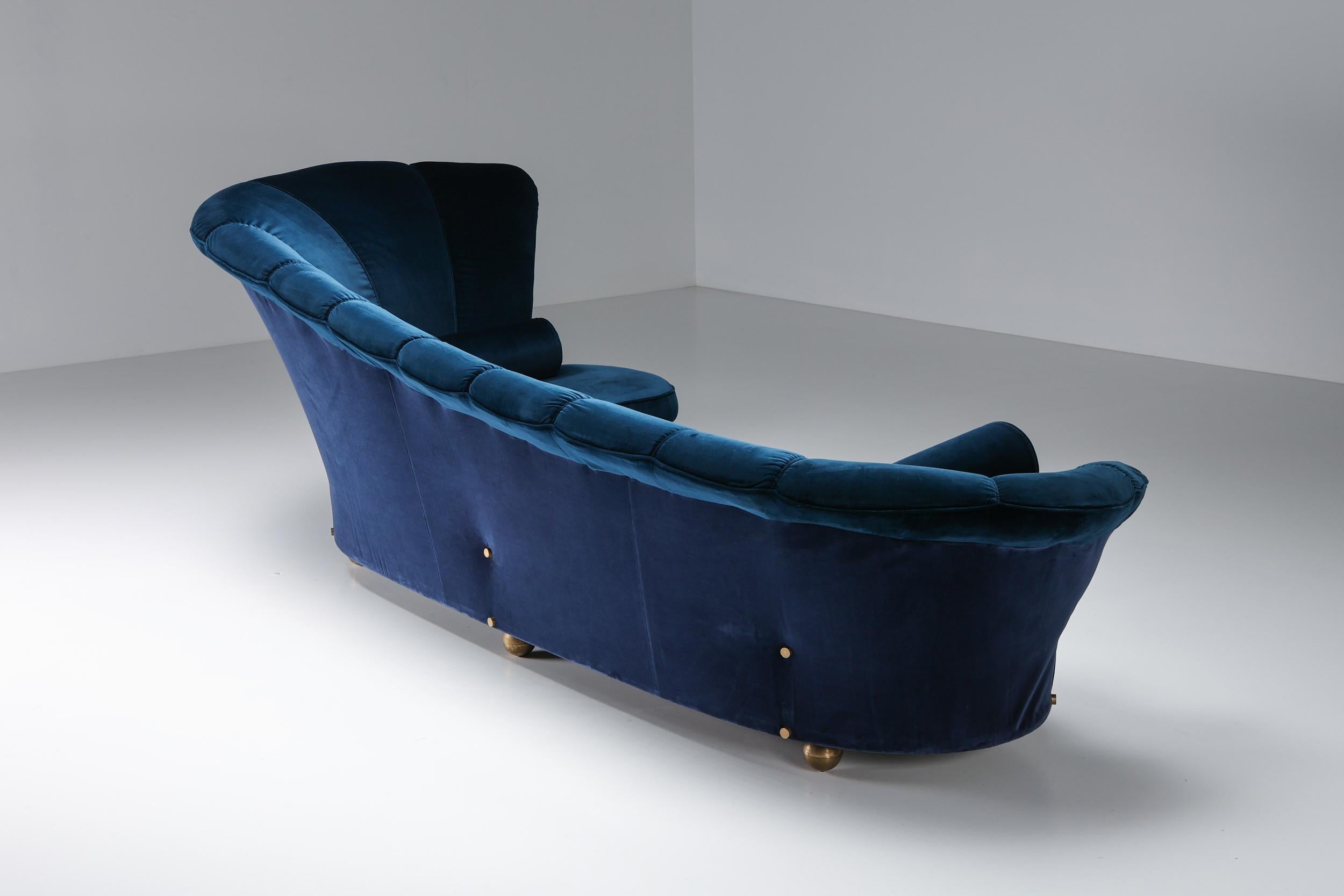 Brass Velvet Sofa Attributed to Marzio Cecchi, Italian Design, Glam Canape, 1970's For Sale