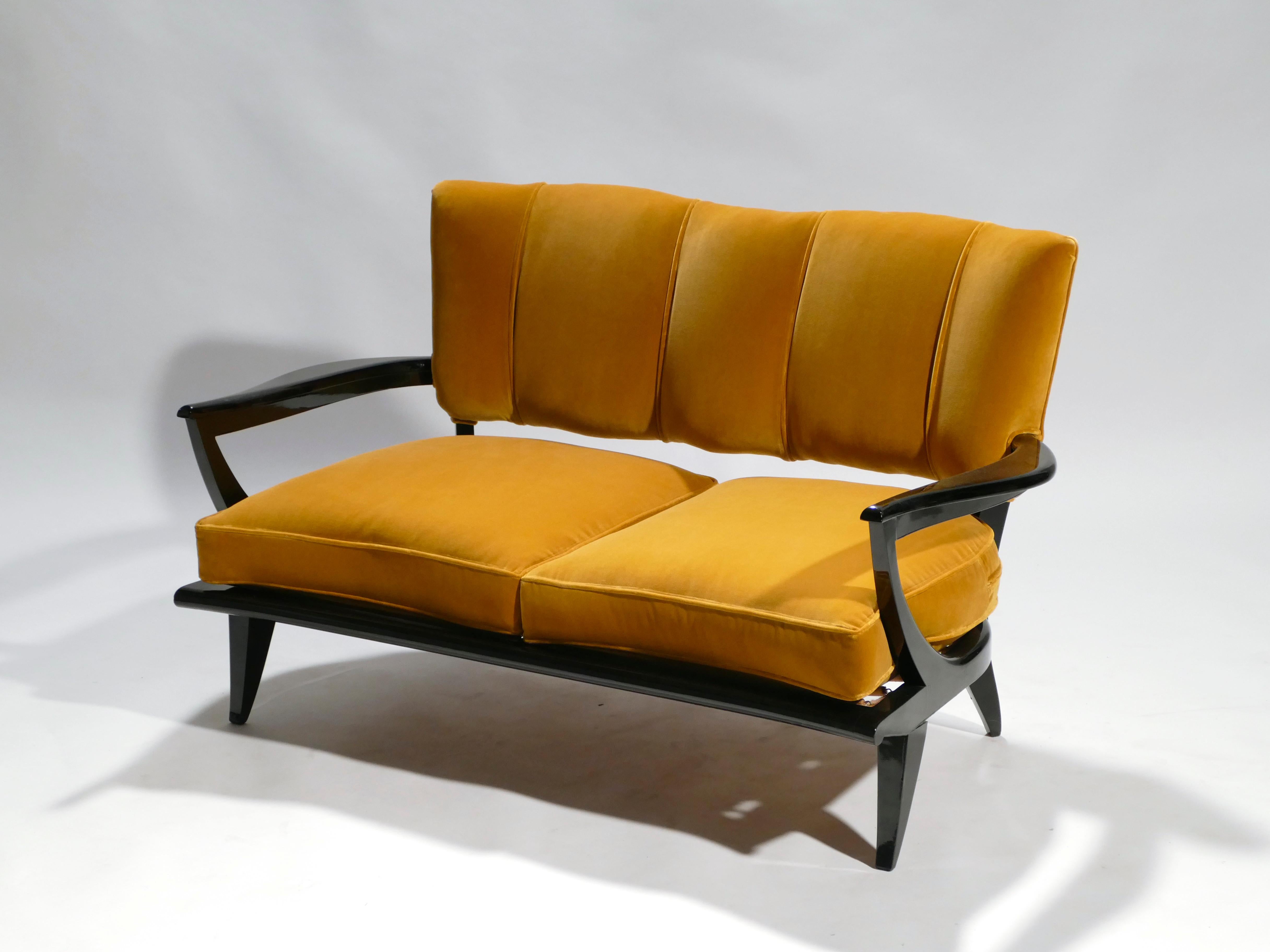 Mid-Century Modern Velvet Sofa by Etienne-Henri Martin for Steiner, 1950s