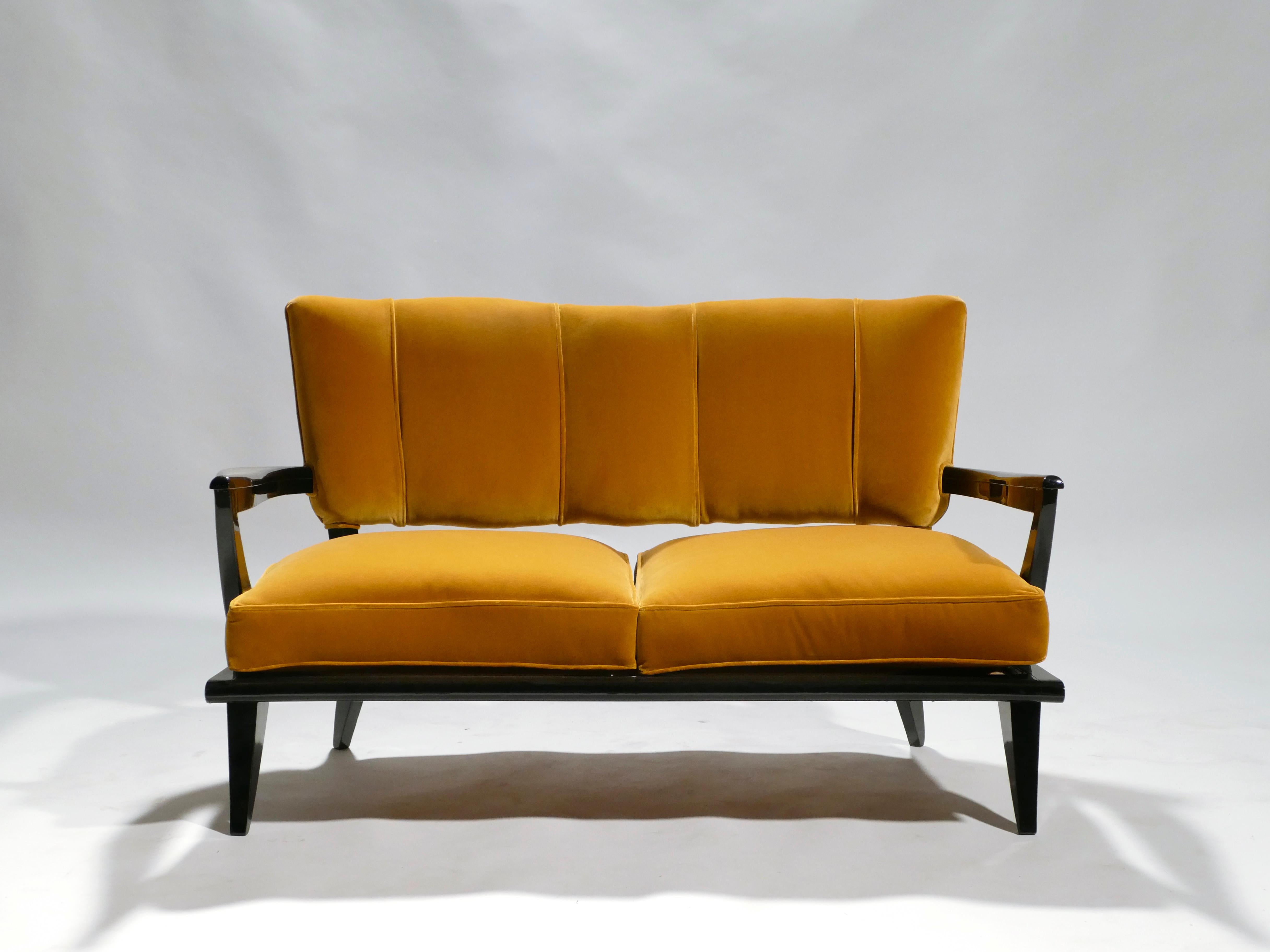 French Velvet Sofa by Etienne-Henri Martin for Steiner, 1950s